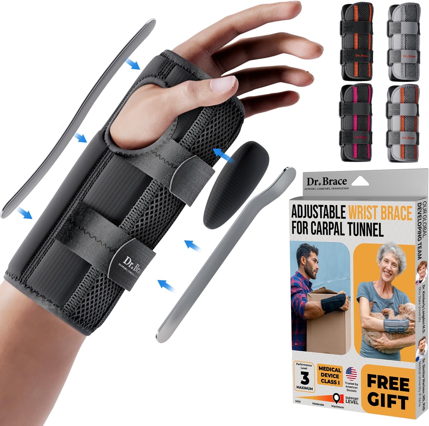 DR. BRACE Adjustable Wrist Brace Night Support for Carpal Tunnel, FSA  HSA Eligible, Doctor Developed, Upgraded with Double Splint  Therapeutic Cushion, Hand Brace For Pain Relief, Injuries, Sprains