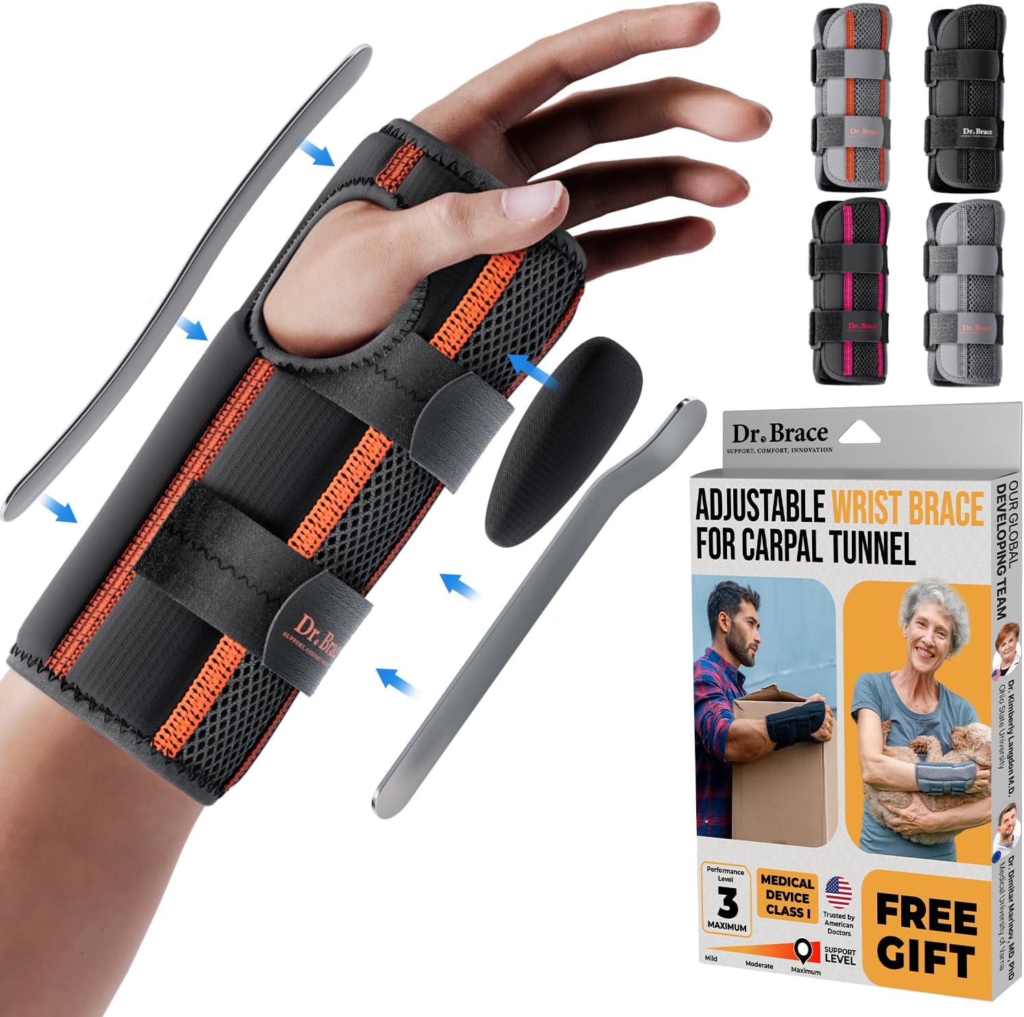 DR. BRACE Adjustable Wrist Brace Night Support for Carpal Tunnel, FSA  HSA Eligible, Doctor Developed, Upgraded with Double Splint  Therapeutic Cushion, Hand Brace For Pain Relief, Injuries, Sprains