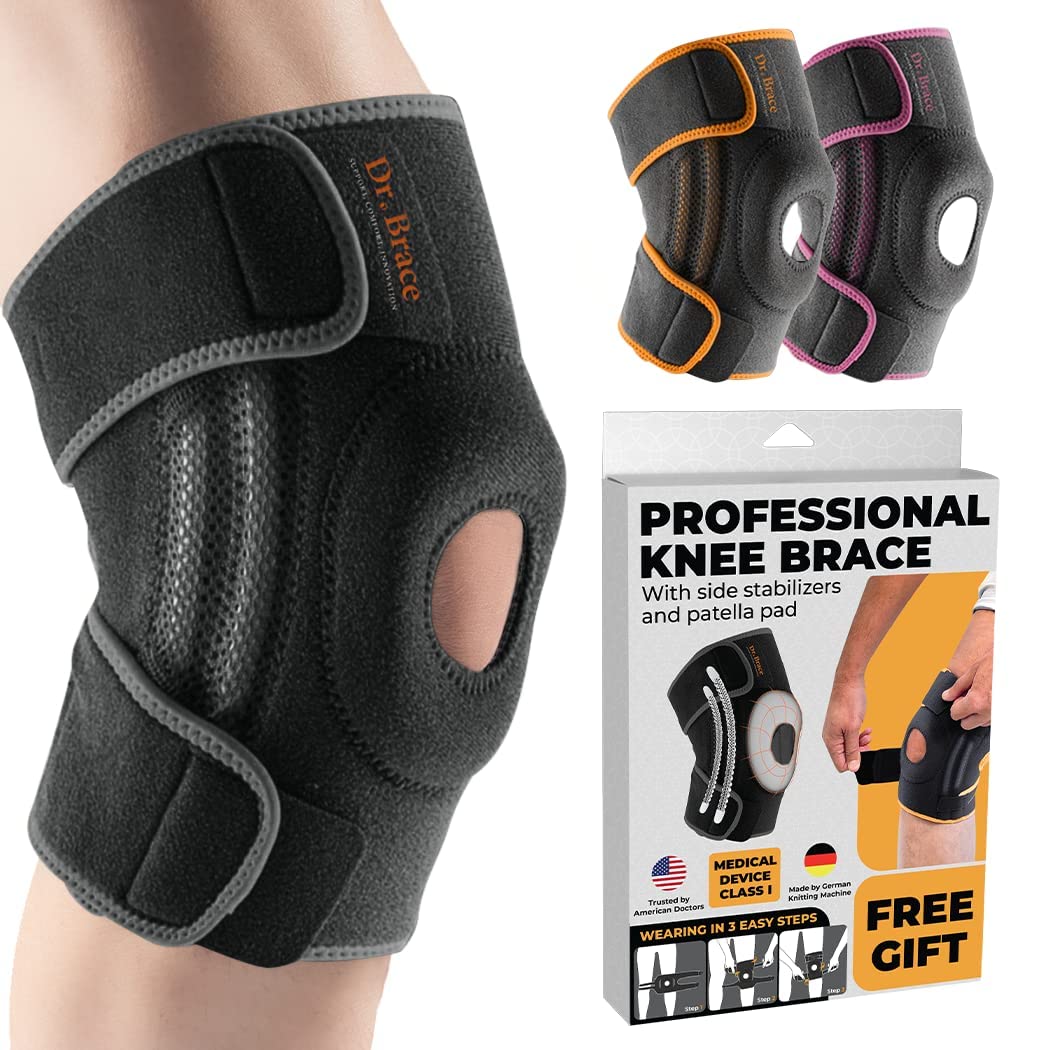 DR. BRACE ELITE Knee Brace with Side Stabilizers Patella Gel Pads for Maximum Knee Pain Support and fast recovery for men and women-Please Check How To Size Video (Mercury, Large)