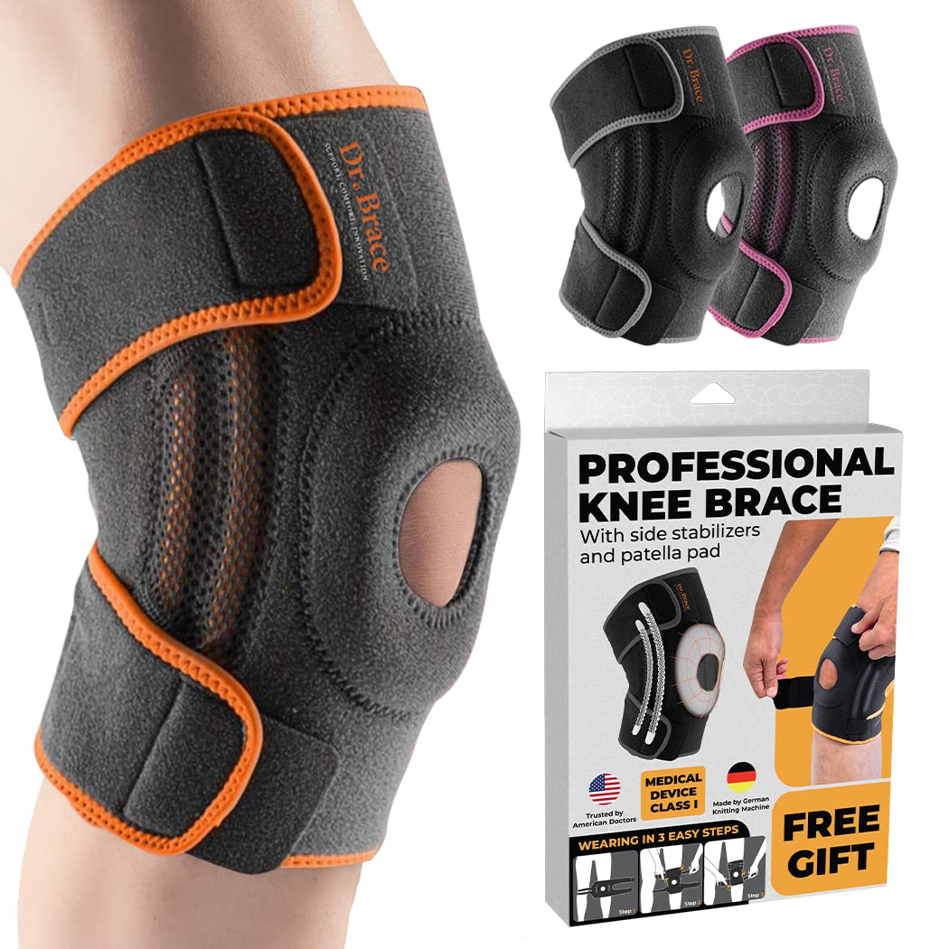 DR. BRACE ELITE Knee Brace with Side Stabilizers Patella Gel Pads for Maximum Knee Pain Support and fast recovery for men and women-Please Check How To Size Video (Mercury, Large)