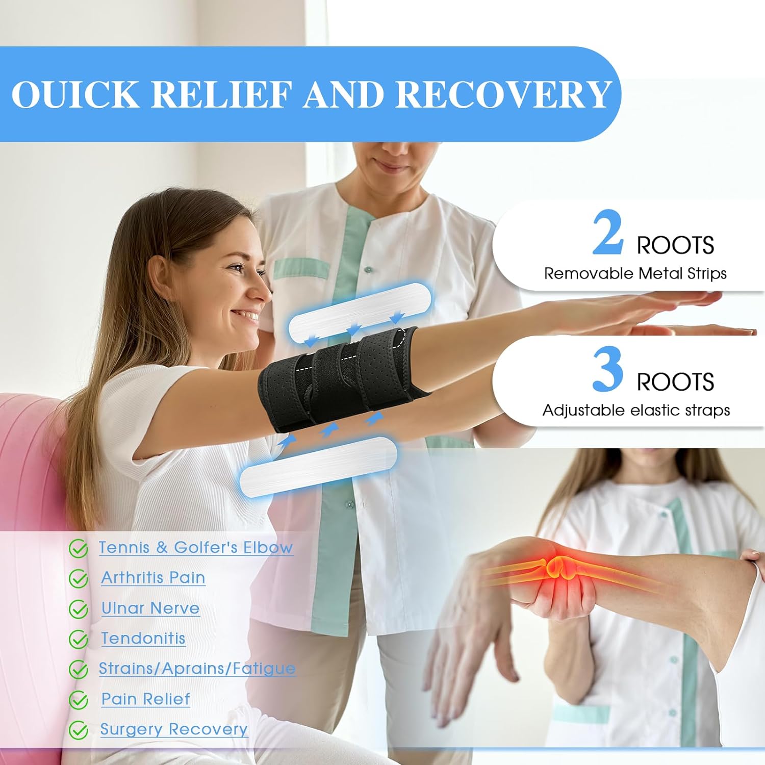 Elbow Brace, Elbow Splint for Cubital Tunnel Brace for Sleeping-Immobilizer for Ulnar Nerve Brace Elbow Pain fit Men  Women