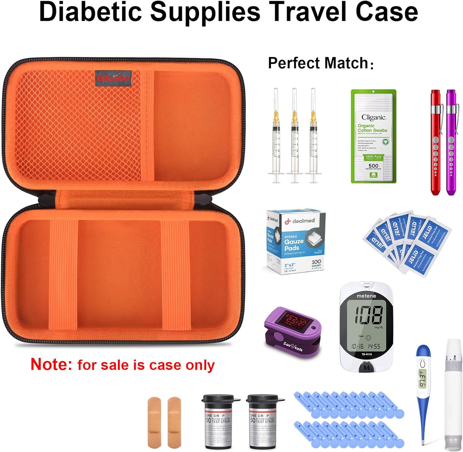 Elonbo Diabetic Supplies Travel Case, Diabetic Supply Organizer Bag, Glucose Meter Storage Case, Insulin Pen Carrying Case for Glucose Monitor,Blood Sugar Test Strips,Lancets,Syringe,Needles,Rose Gold