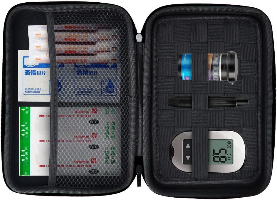 Eva Hard Protective Bag Travel Case Organizer Holder for Diabetic Supplies, Diabetes Testing Kit, Blood Glucose Meter Monitor, Test Strips, Syringes, Lancets, Needles (Black)