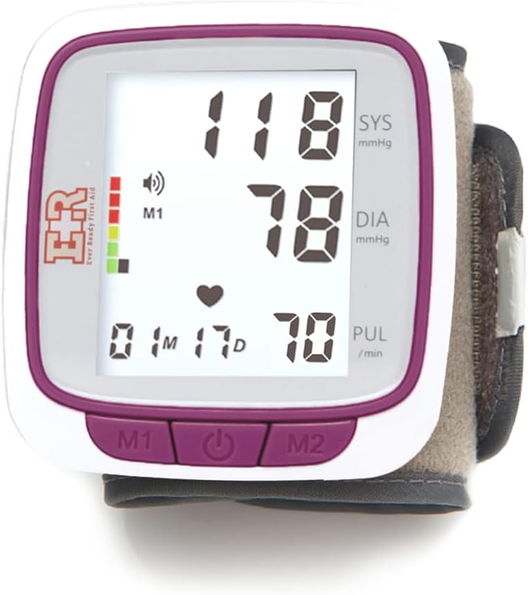 Ever Ready First Aid Fully Automatic Blood Pressure Wrist Cuff Watch Wearable Monitor - Purple- Batteries Included