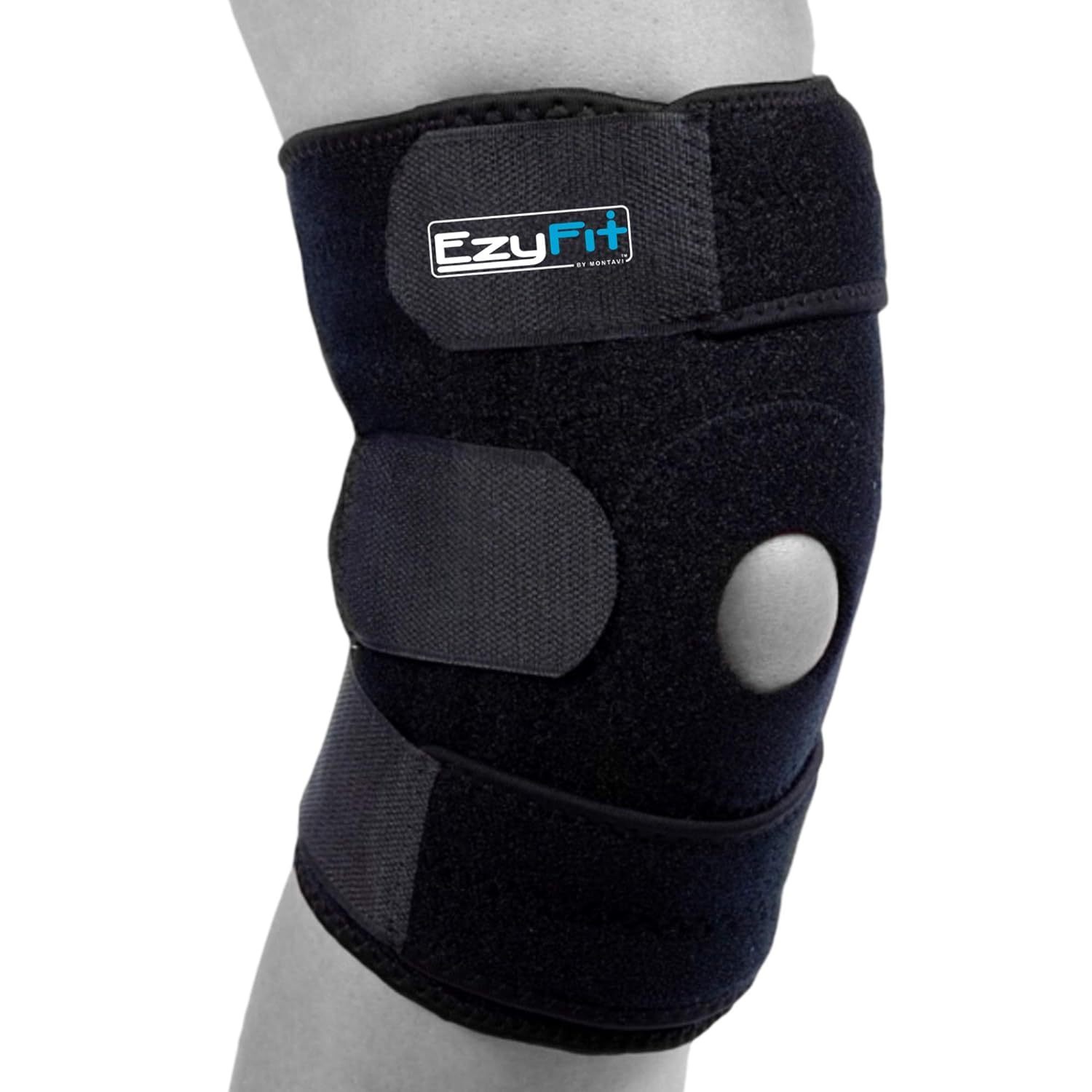 EzyFit Knee Brace Support For Arthritis, ACL, LCL, MCL, Sports Exercise, Meniscus Tear Injury Recovery - Side Stabilizers Open Patella - Best Comfort Fit Adjustable Neoprene Wrap - 3 Sizes