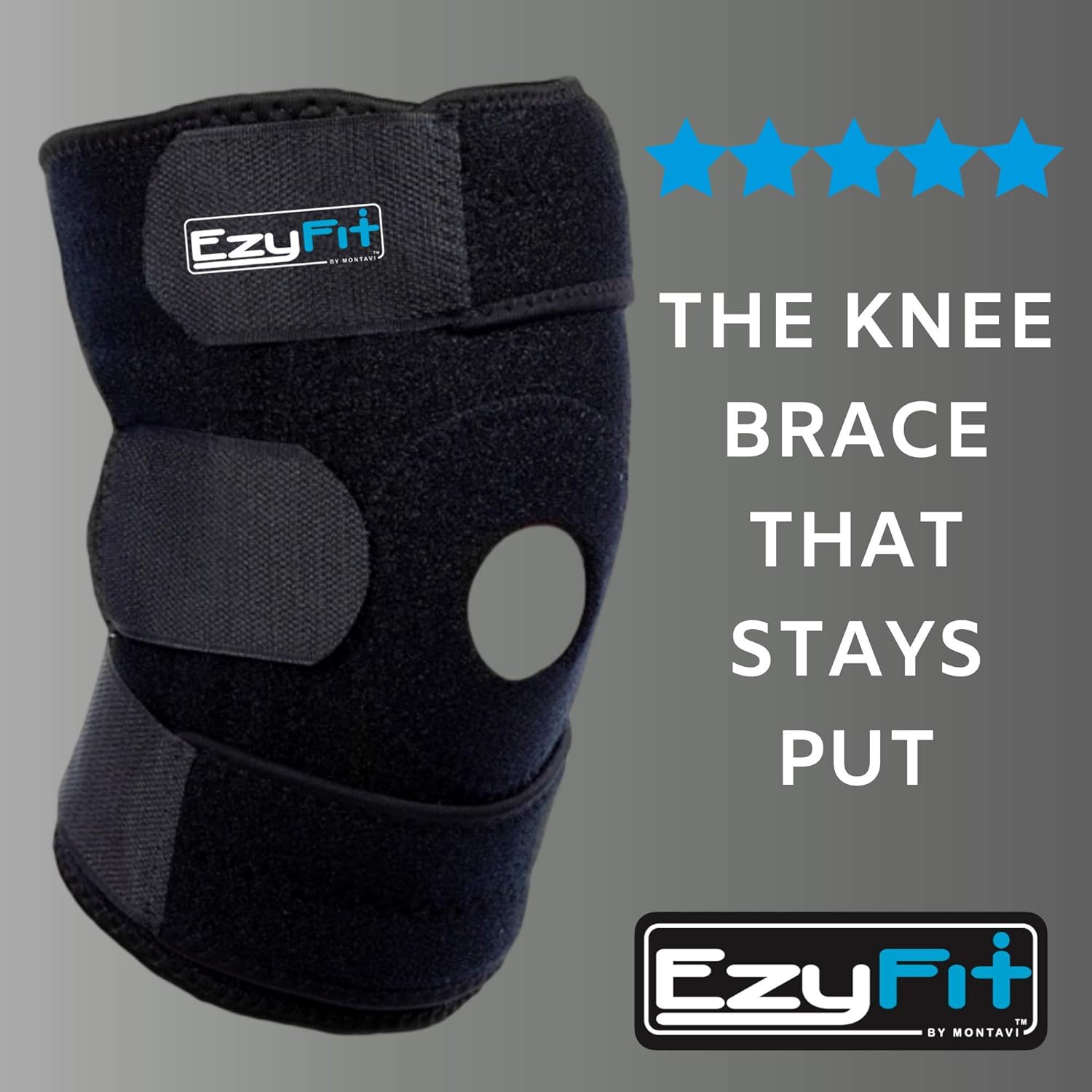 EzyFit Knee Brace Support For Arthritis, ACL, LCL, MCL, Sports Exercise, Meniscus Tear Injury Recovery - Side Stabilizers Open Patella - Best Comfort Fit Adjustable Neoprene Wrap - 3 Sizes