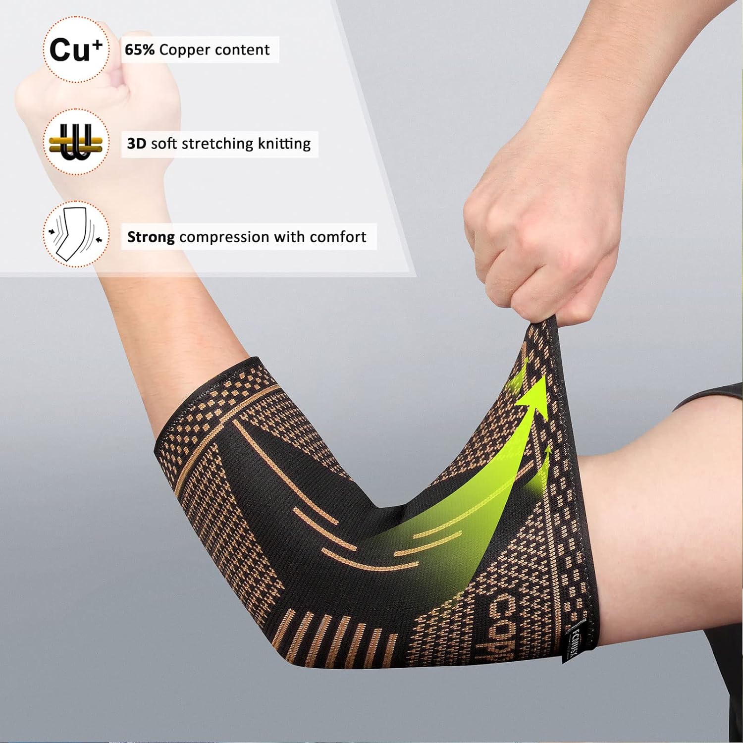 FCNUSX Copper Elbow Brace Compression Sleeve for Pain Relief Men  Women, Arm Support Sleeves Forearm Pain Relief Pads Braces