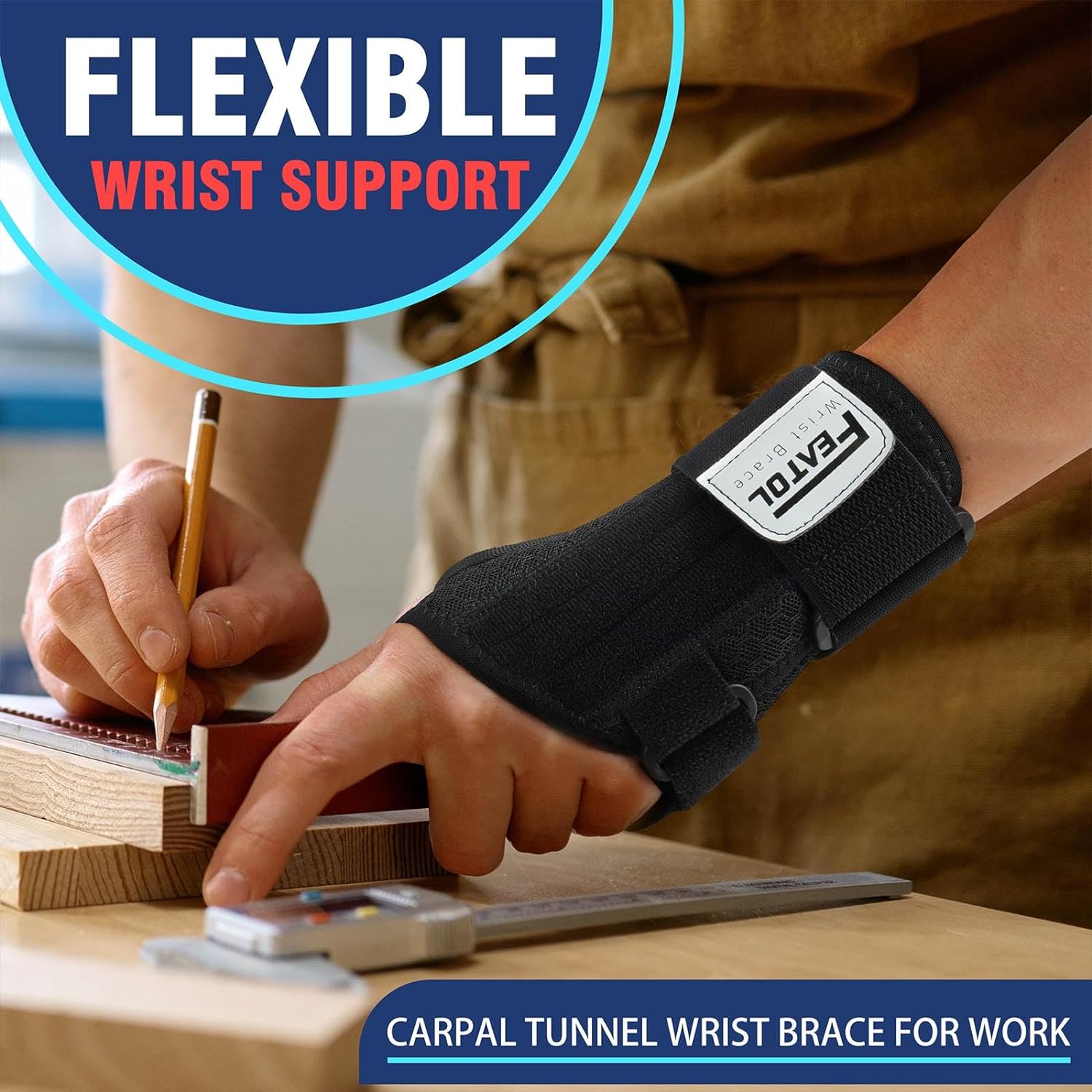 FEATOL 2 Pack Carpal Tunnel Wrist Brace For Work With Wrist Splint, Adjustable Wrist Guard Daytime Support For Women Men, Pain Relief For Pregnancy, Typing, Arthritis, Tendonitis, Right Hand Left Hand, Large/X-Large