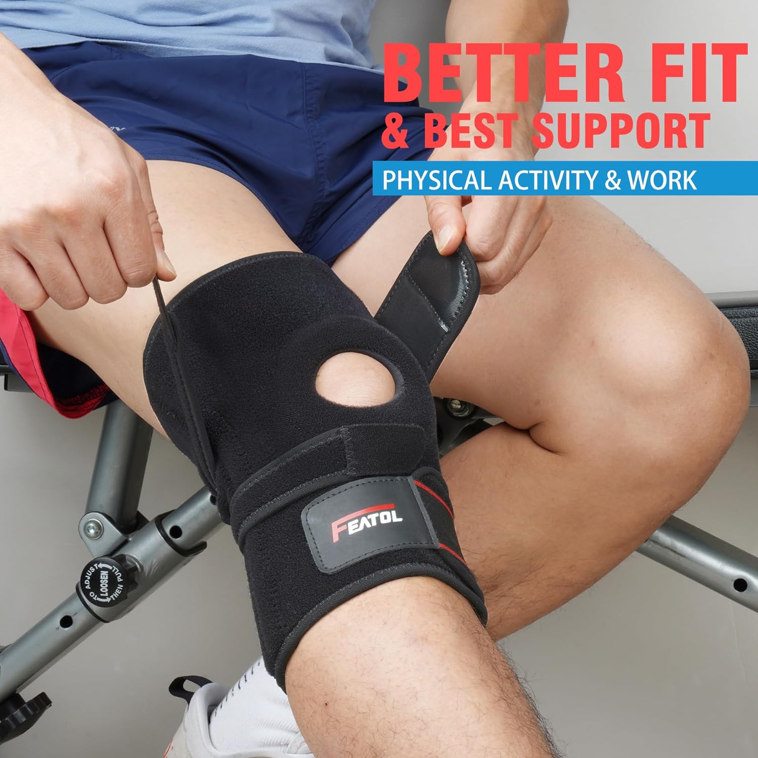 FEATOL Knee Brace For Knee Pain Relief, Adjustable Knee Support with Side Stabilizers  Patellar Gel Pads for Men and Women, Knee Wrap for ACL, MCL, Meniscus Tear, Arthritis, Injury Recovery, Size M