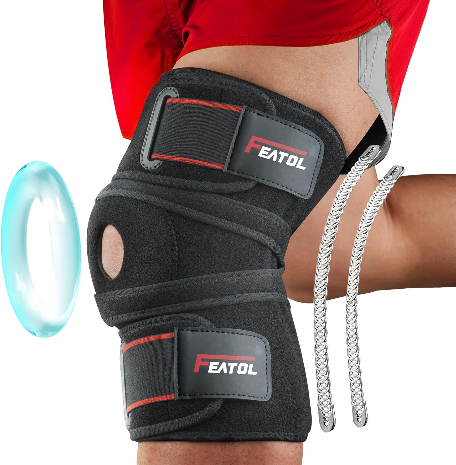 FEATOL Knee Brace For Knee Pain Relief, Adjustable Knee Support with Side Stabilizers  Patellar Gel Pads for Men and Women, Knee Wrap for ACL, MCL, Meniscus Tear, Arthritis, Injury Recovery, Size M