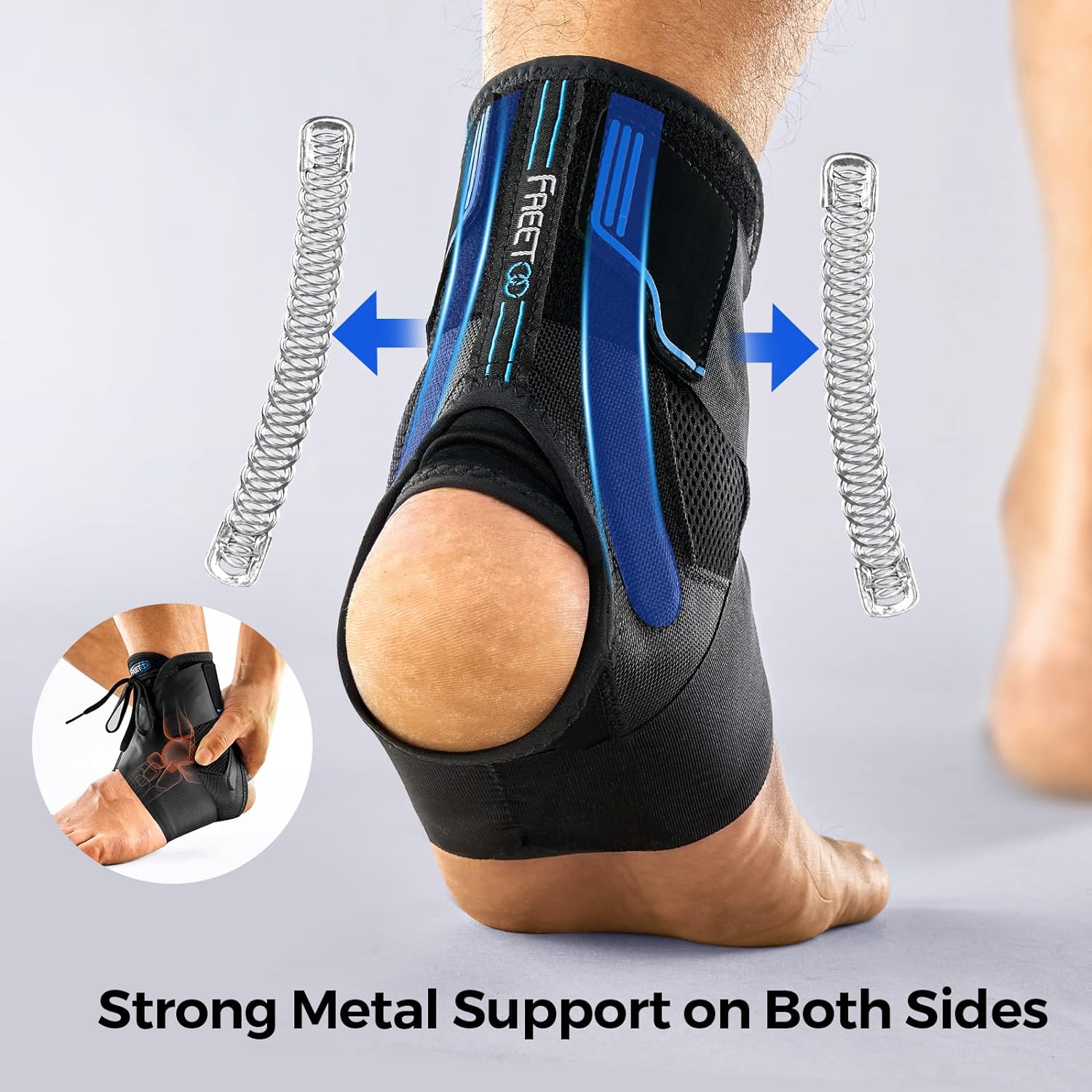 FREETOO Ankle Brace Maximum Metal Support for Men  Women, Compression Foot Support for Sprained Ankle, Plantar Fasciitis,Injury Recovery, Lace up Ankle Support for Running Volleyball Left/Right