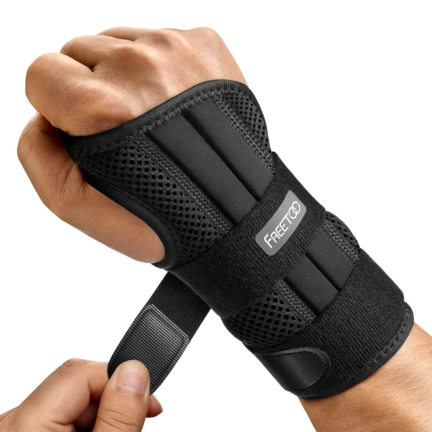 FREETOO Wrist Brace for Carpal Tunnel Relief Night Support , Maximum Support Brace with 3 Stays for Women Men , Adjustable Wrist Support Splint for Right Left Hands for Tendonitis, Arthritis ,