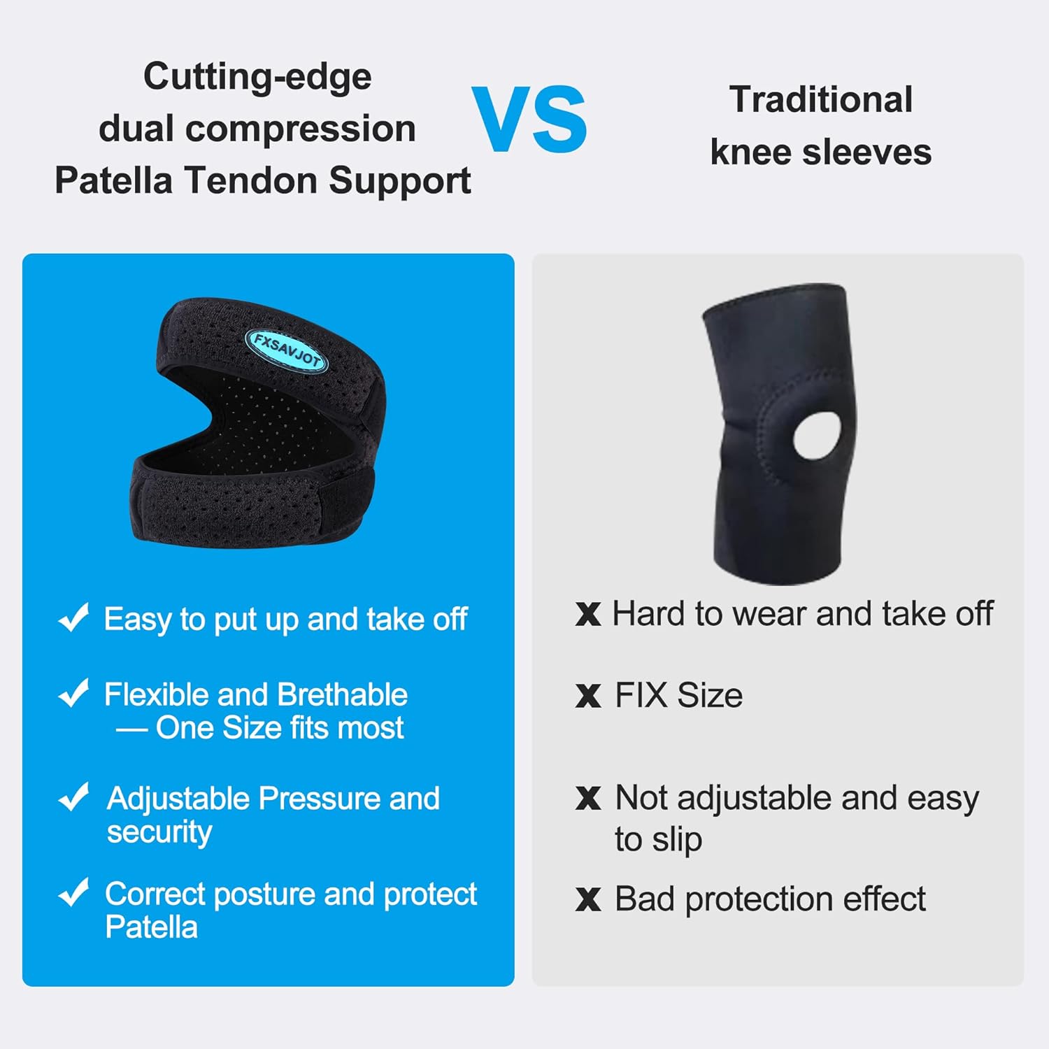 fxsavjot Professional Patella Knee Brace Pro for Knee Pain/Meniscus Tear,Adjustable Orthopedic Compression Patellar Tendon Support Strap with Side Stabilizers for Man and Women/Outdoor Activities