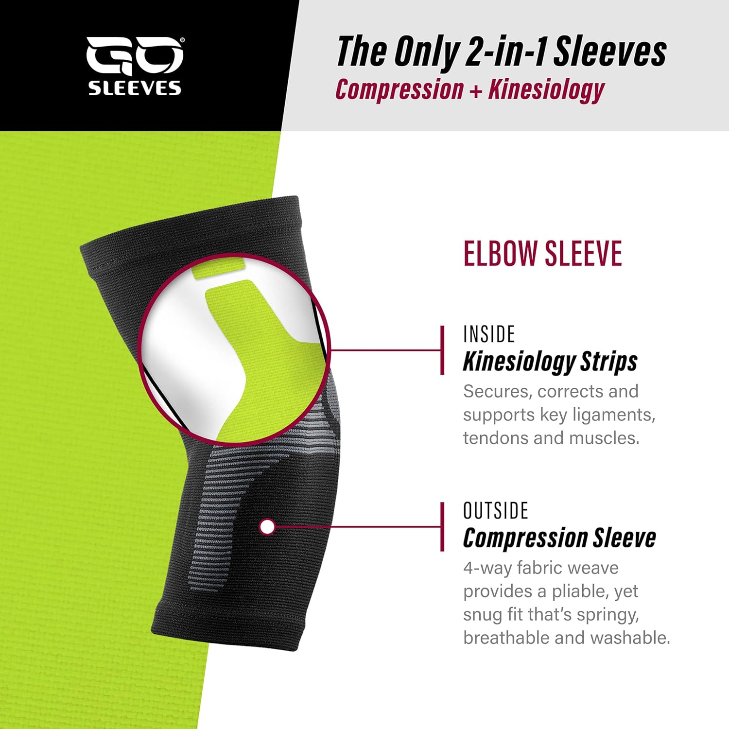 GO SLEEVES Elbow Brace - Premium Compression Support for Tendonitis, Tennis  Golf Elbow, Weightlifting, and Joint Pain Relief - Kinesiology Compression Elbow Sleeves for Men and Women