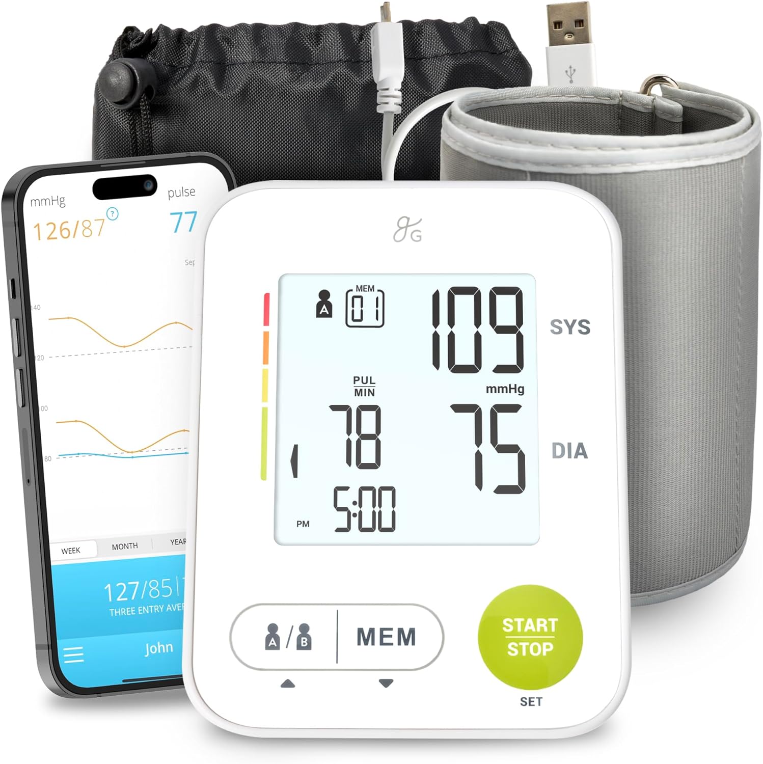 Greater Goods Bluetooth Blood Pressure Monitor for Home Use, Upper Arm BP Monitor with Balance Health App, Designed in St.Louis