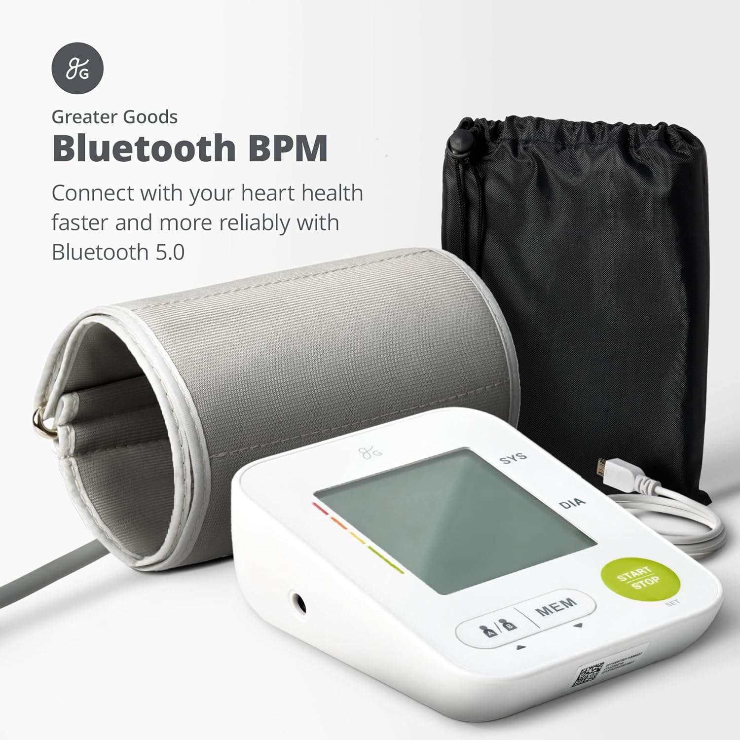 Greater Goods Bluetooth Blood Pressure Monitor for Home Use, Upper Arm BP Monitor with Balance Health App, Designed in St.Louis