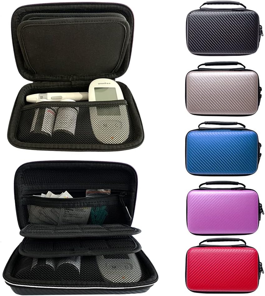 Hard Shell Diabetes Testing Kit Case Diabetic Supply Travel Bag Organizer for Glucose Meter, Blood Sugar Test Strips, Lancets, Lancet Device, Pen Needles, Syringes, Alcohol Swabs, Medication (Black)