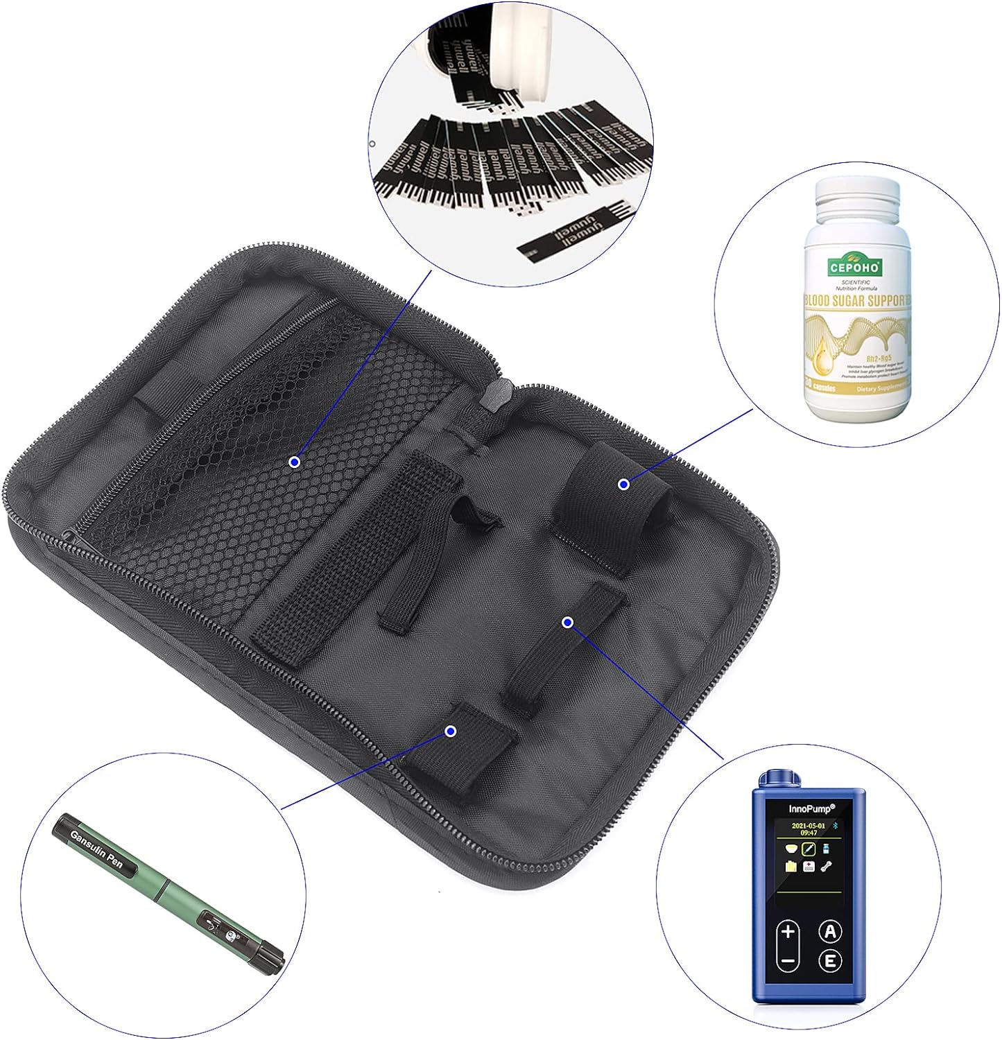 Hooshion Diabetic Organizer Carrying Case Kit, Diabetes Testing Kit Case, Blood Glucose Meter Storage Bag, Carrying Case One Touch Ultra 2