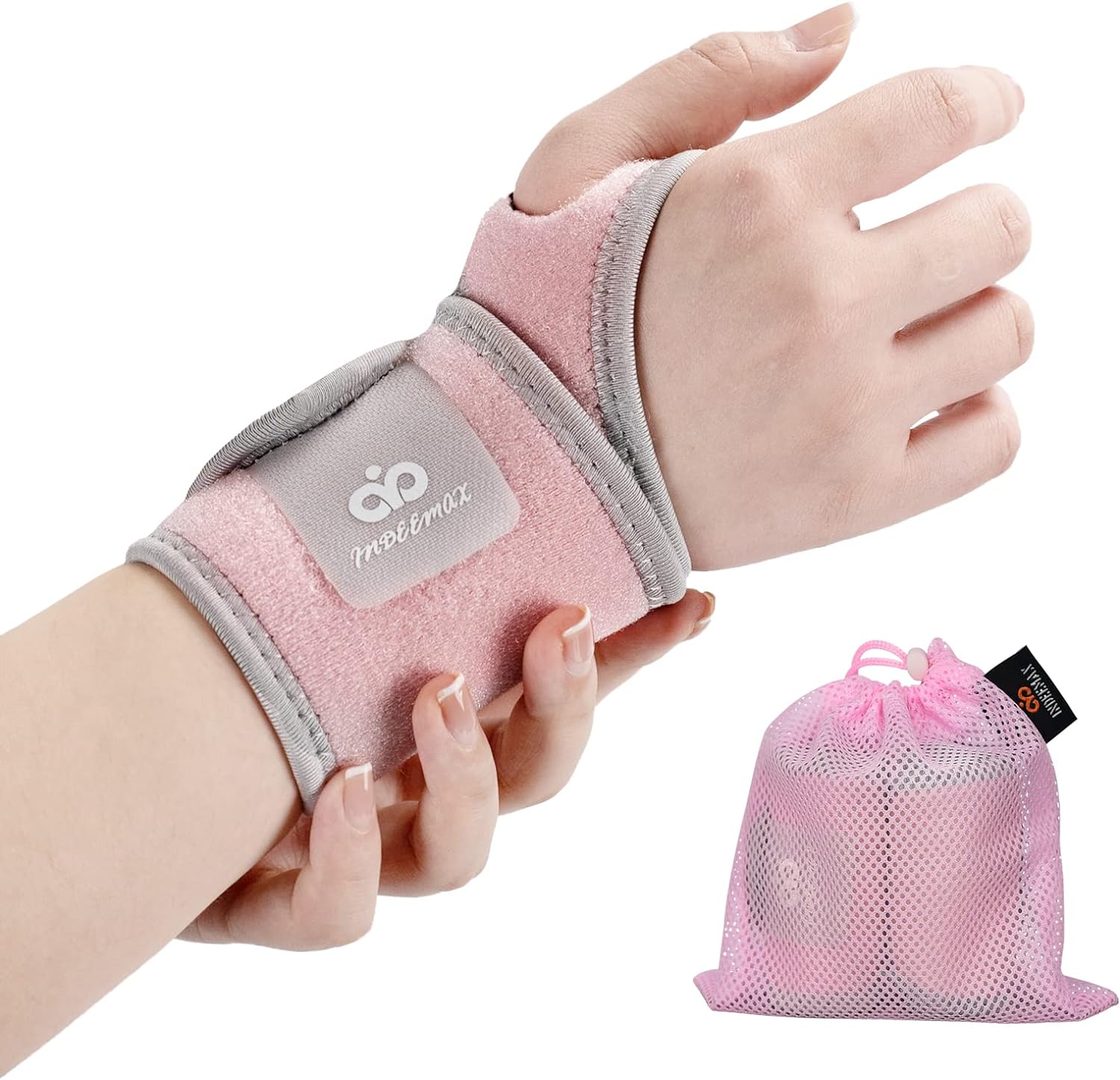 INDEEMAX 2 Pack Copper Wrist Brace Support for Carpal Tunnel, Pain Relief, Arthritis, Tendonitis, Adjustable Wrist Braces Compression Wraps Both Hands, Fit for Men and Women, Pink