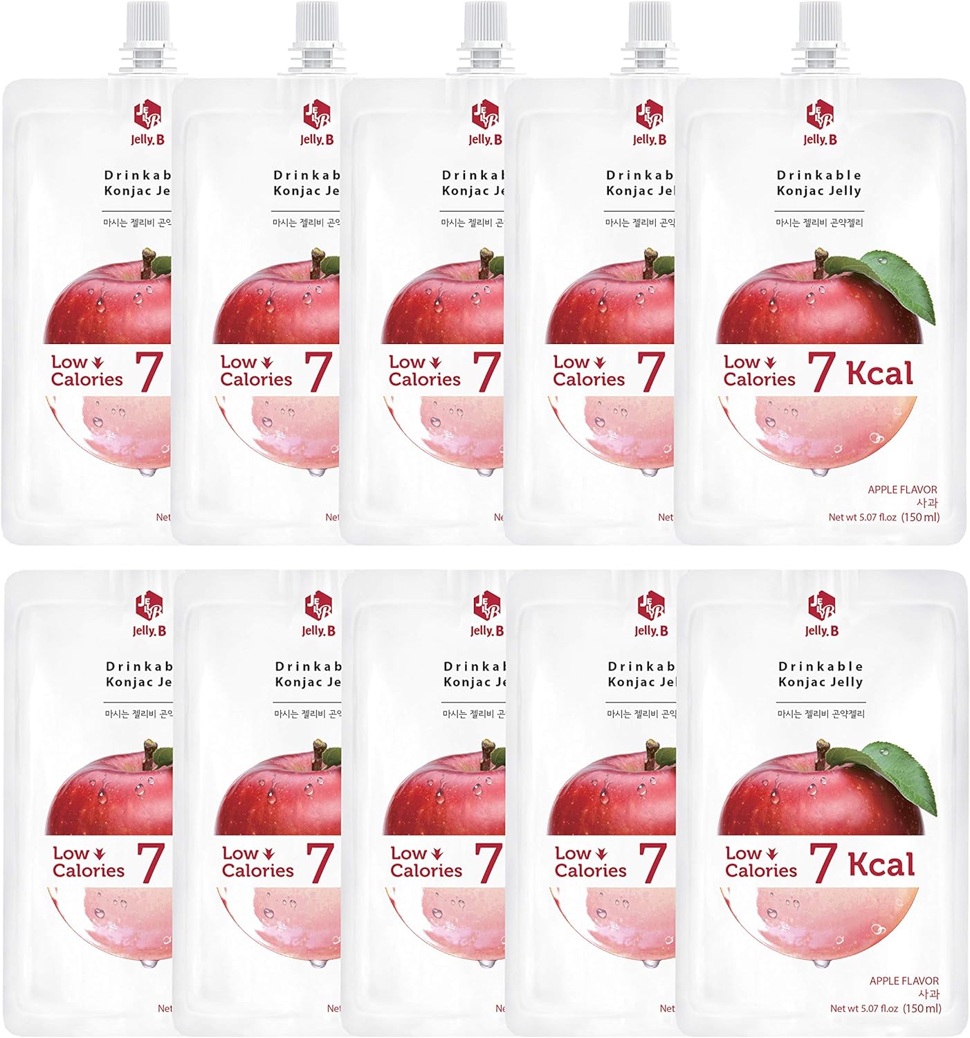 JELLY B Drinkable Konjac Jelly (10 Packs of 150ml) - Healthy and Natural Weight Loss Diet Supplement Foods, 0 Gram Sugar, Low Calorie, Only 6 kcal Each Packets, (Apple)