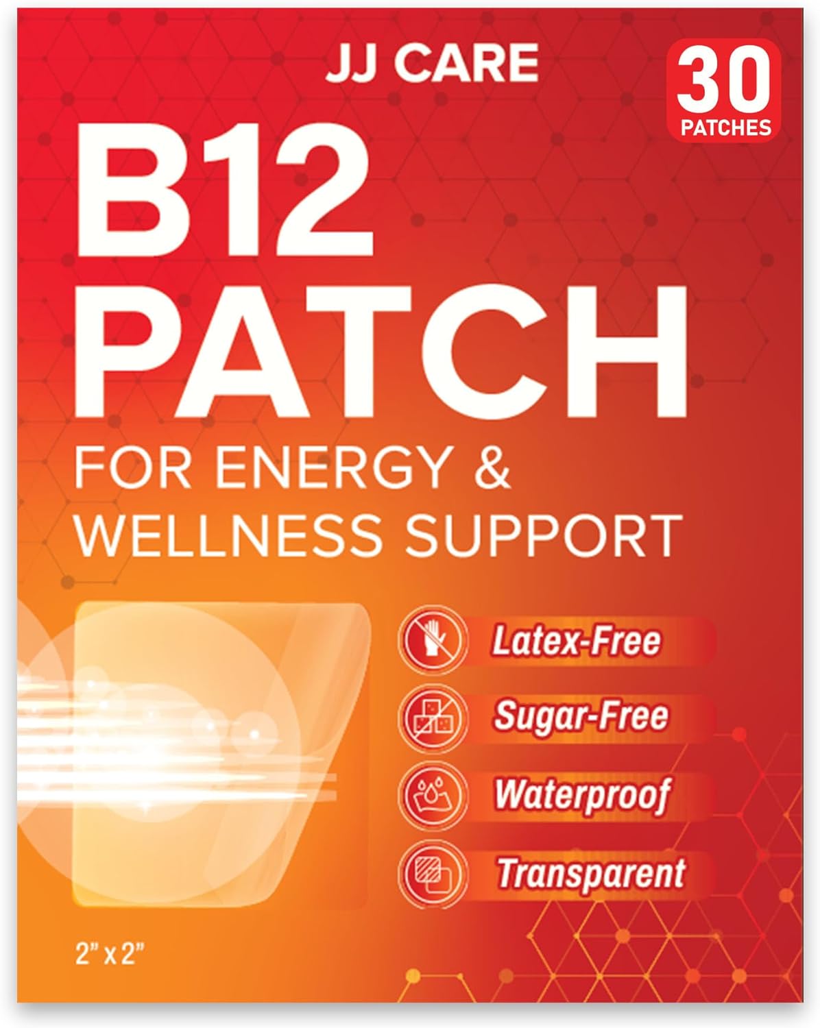 JJ CARE B12 Patch (Pack of 30), Topical Daily B12 Patches Self-Adhesive Natural Blend Patches, 1 Month Supply