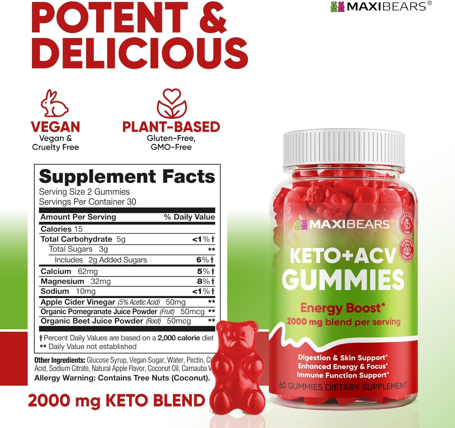 Keto Gummies - Delicious Low-Carb Snack to Boost Ketosis, Metabolism  Energy - Supports Digestion, Workout Routine  Detox - Ketosis Gummies - 60 Gummies