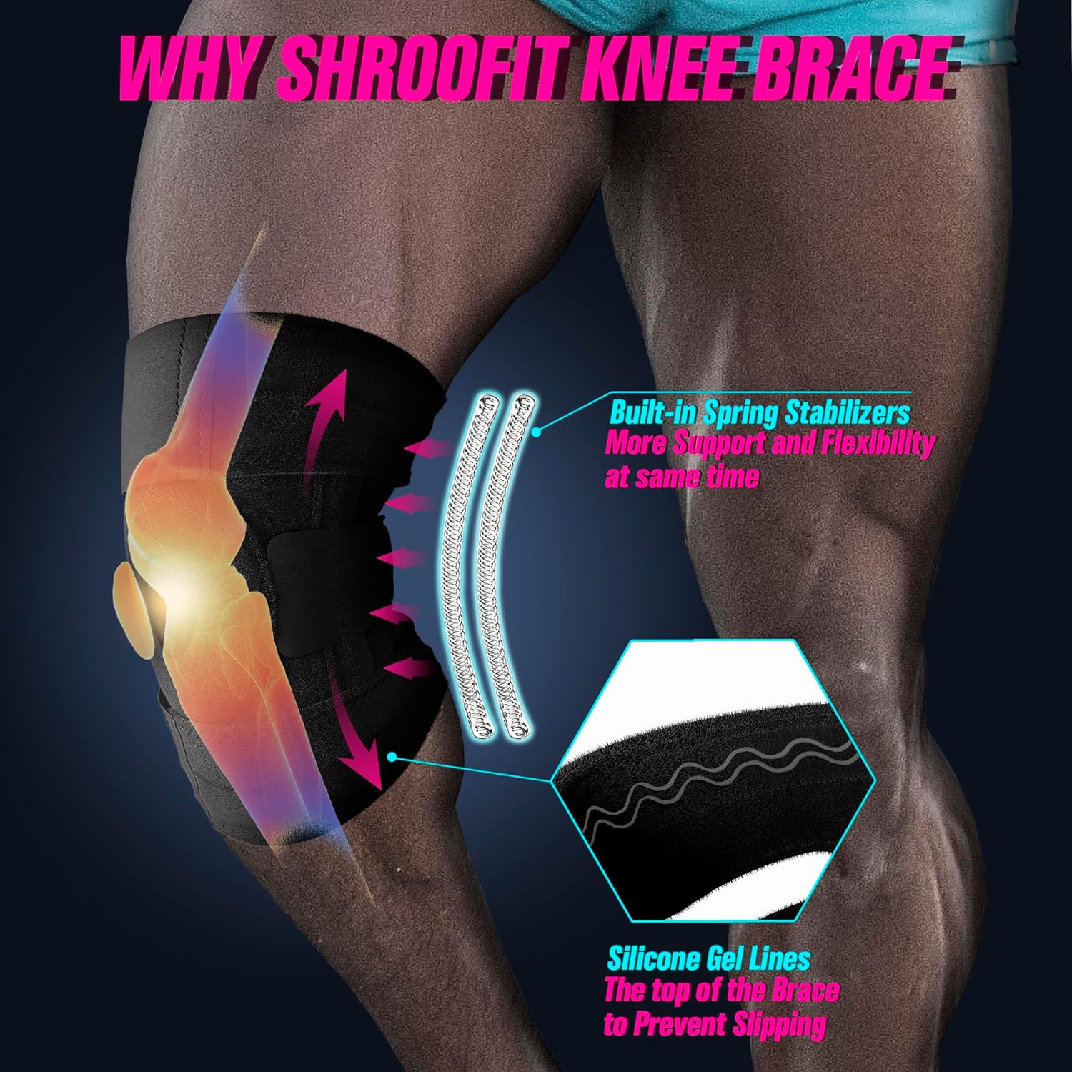 Knee Brace for Knee Pain Relief - Support for Men and Women - Patellar Stabilizing Knee Brace - Perfect for Running and Arthritis Pain