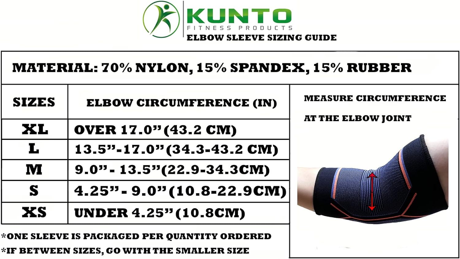 Kunto Fitness Elbow Brace Compression Support Sleeve (Shipped From USA) for Tendonitis, Tennis Elbow, Golf Elbow Treatment - Reduce Joint Pain During Any Activity!