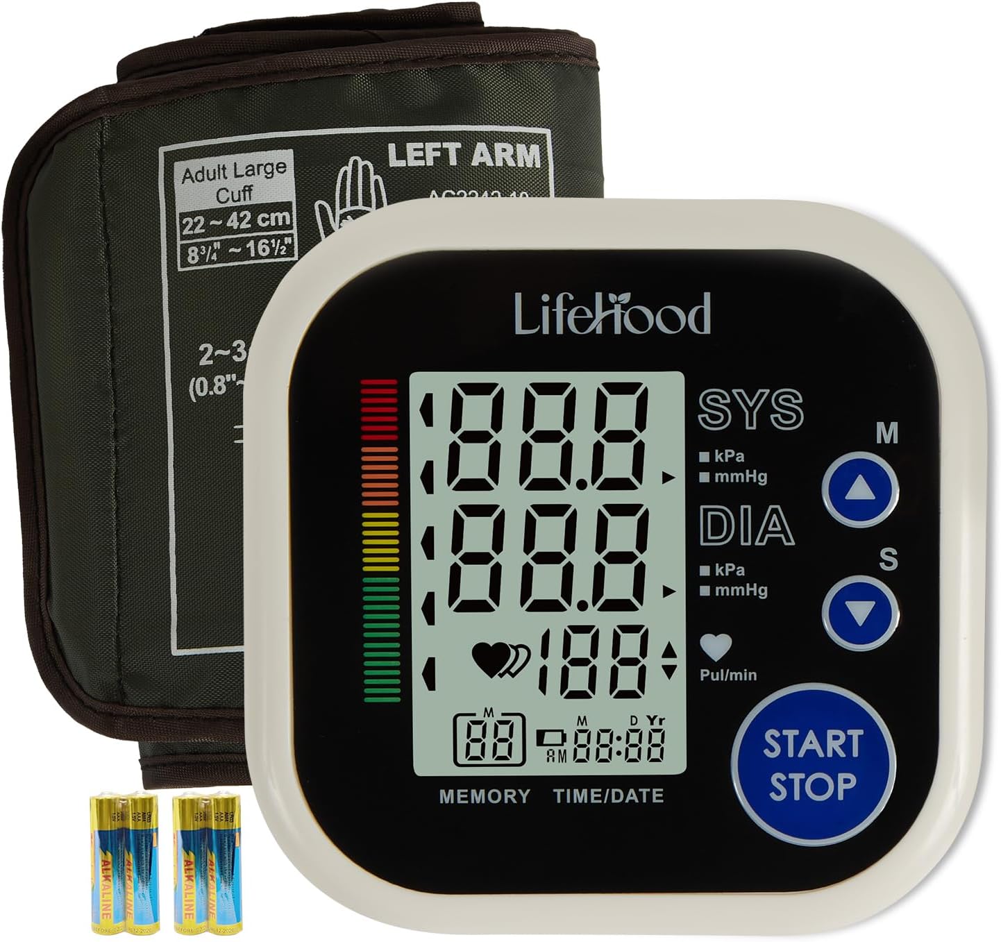 LIFEHOOD Blood Pressure Monitors for Home Use with 8.6~15.5” Automatic Blood Pressure Cuff That Fits Standard to Large - 60 * 2 Readings, Irregular Heartbeat Hypertension Detector + 4AAA Batteries