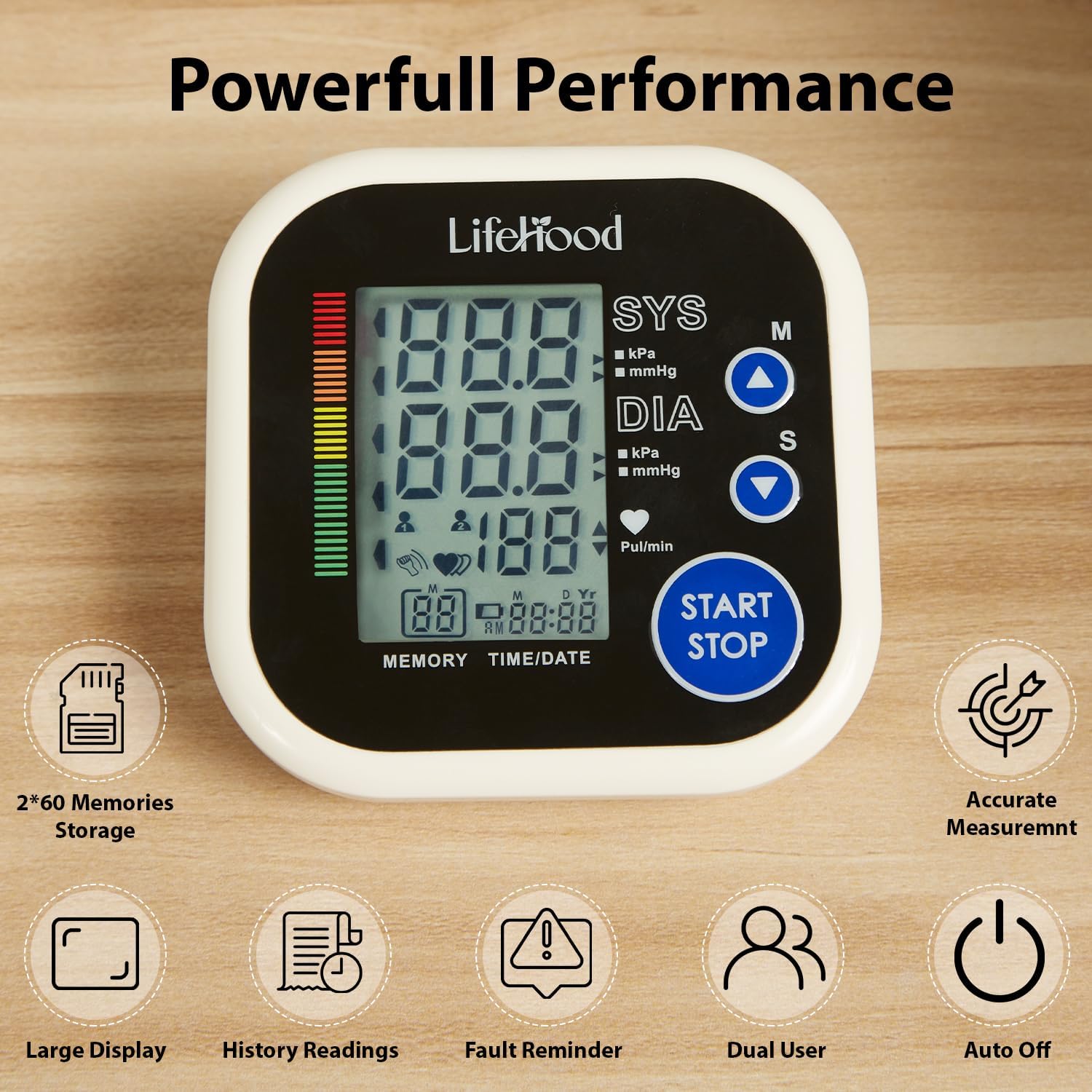 LIFEHOOD Blood Pressure Monitors for Home Use with 8.6~15.5” Automatic Blood Pressure Cuff That Fits Standard to Large - 60 * 2 Readings, Irregular Heartbeat Hypertension Detector + 4AAA Batteries