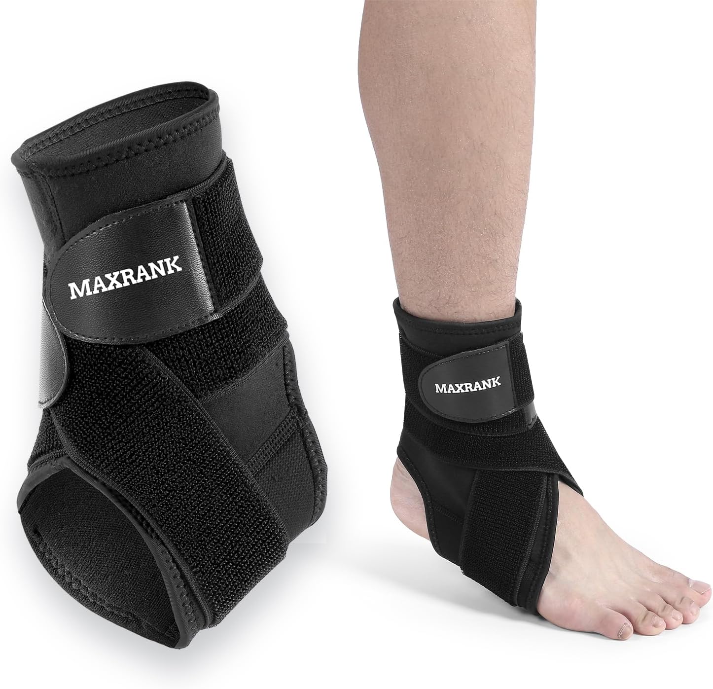 MAXRANK Ankle Brace for Men  Women - Compression Stabilizer for Sprained Ankles, Achilles Tendonitis Relief, Plantar Fasciitis, Ultra Support for Sports, Basketball, Injury Recovery 1Pcs (Medium)