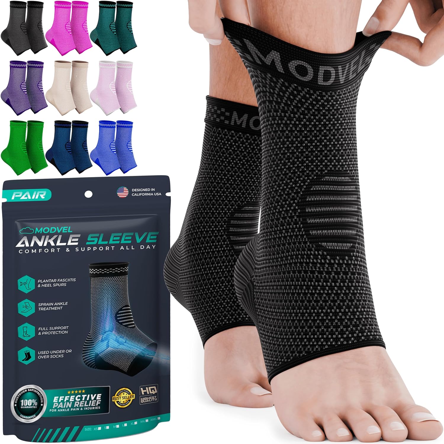 Modvel Foot  Ankle Brace Socks for Sprained Ankle Compression Sleeve - Ankle Support for Women  Men - Tendonitis  Arthritis Ankle Brace Sports Running, Torn Ligaments  Women Stabilizing Ankle Wrap