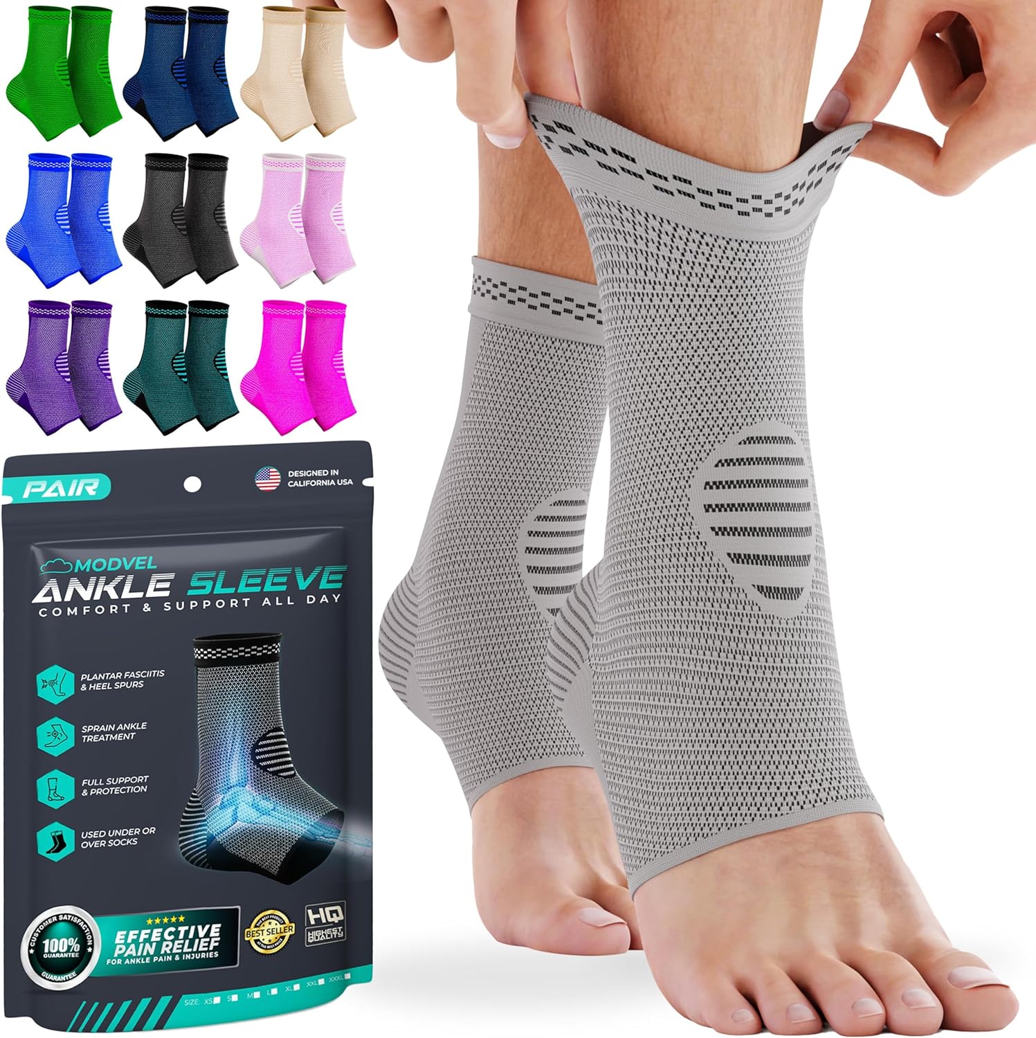 Modvel Foot  Ankle Brace Socks for Sprained Ankle Compression Sleeve - Ankle Support for Women  Men - Tendonitis  Arthritis Ankle Brace Sports Running, Torn Ligaments  Women Stabilizing Ankle Wrap