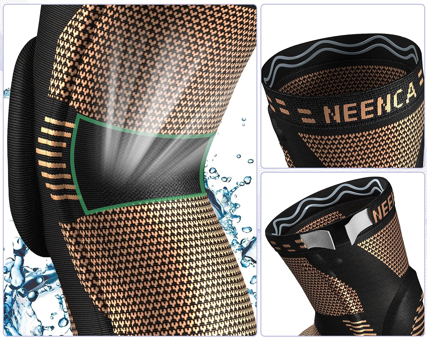 NEENCA Copper Knee Brace for Knee Pain, Professional Knee Support with Patella Pad Side Stabilizers, Plus Size Compression Sleeve for Sport, Workout, Arthritis, ACL, Joint Pain Relief, Meniscus Tear