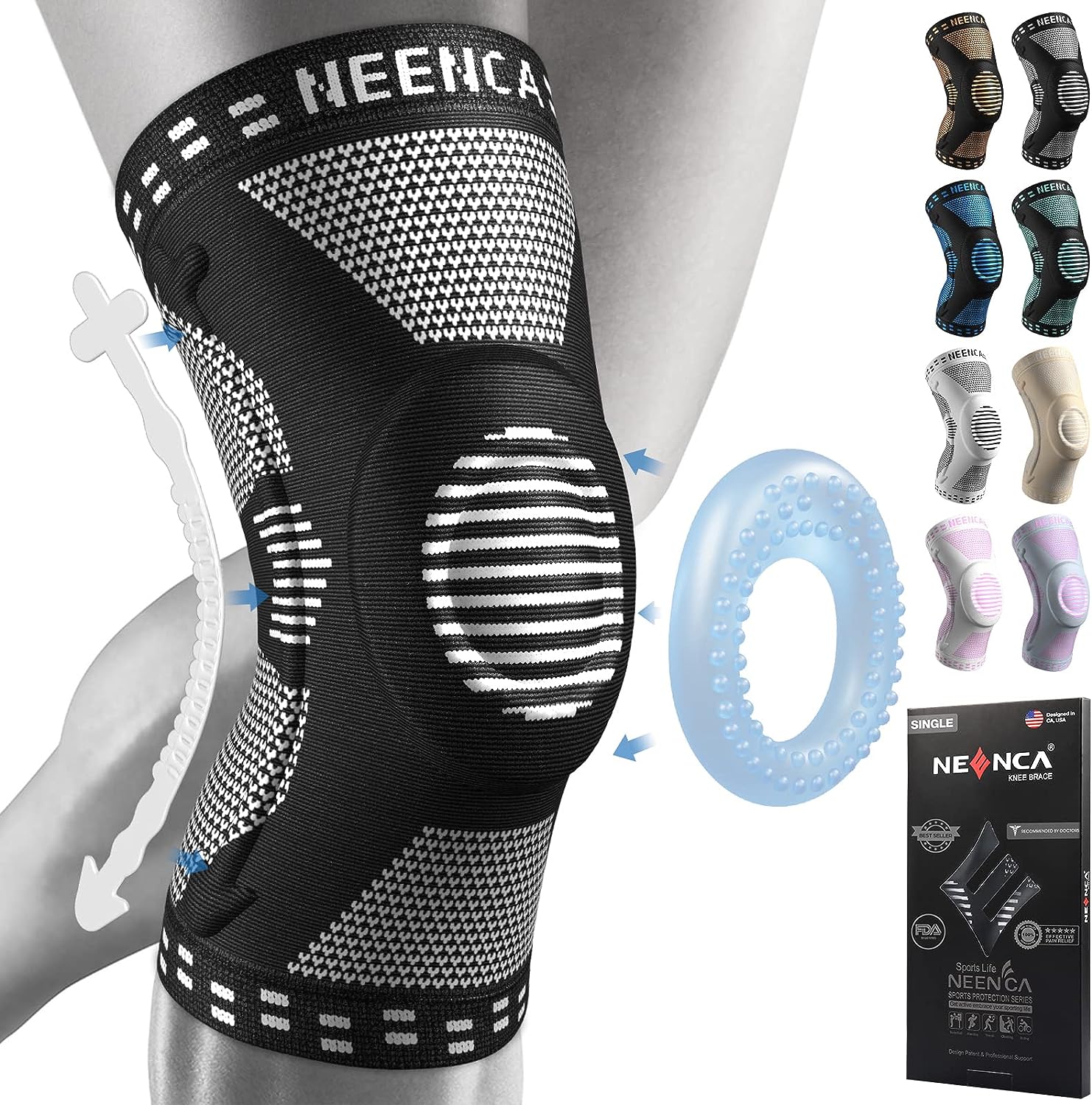 NEENCA Knee Braces for Knee Pain Relief, Compression Knee Sleeves with Patella Gel Pad Side Stabilizers, Knee Support for Weightlifting, Running, Workout, Arthritis, Meniscus Tear, Men Women. ACE-53