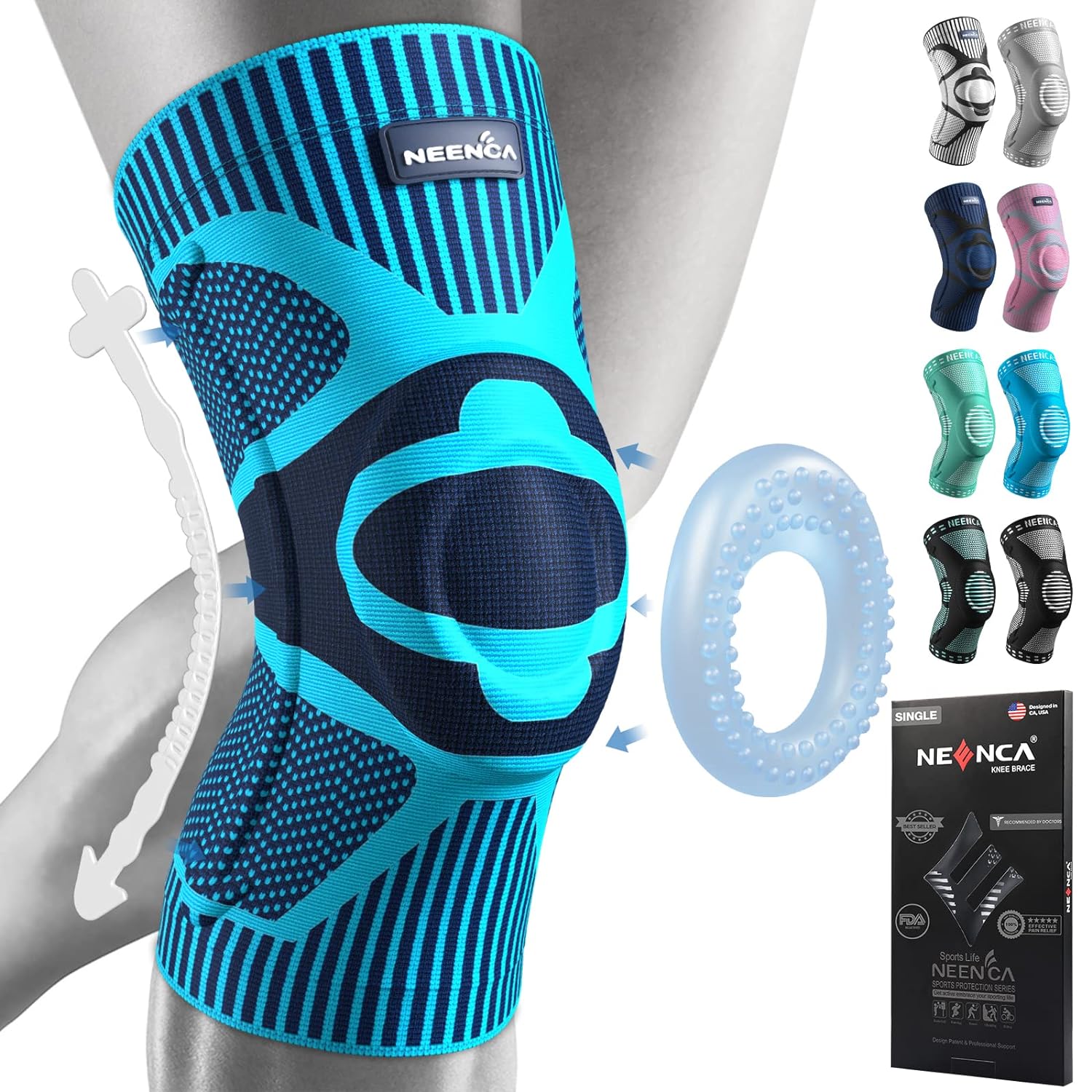 NEENCA Knee Braces for Knee Pain Relief, Compression Knee Sleeves with Patella Gel Pad Side Stabilizers, Knee Support for Weightlifting, Running, Workout, Arthritis, Meniscus Tear, Men Women. ACE-53