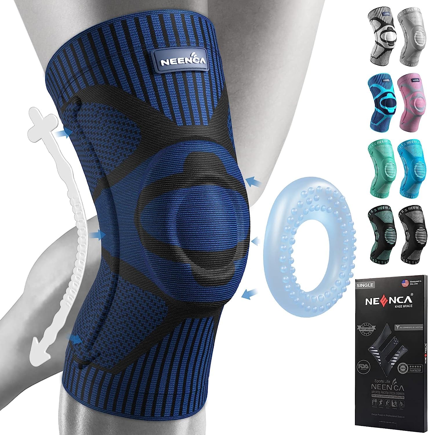 NEENCA Knee Braces for Knee Pain Relief, Compression Knee Sleeves with Patella Gel Pad Side Stabilizers, Knee Support for Weightlifting, Running, Workout, Arthritis, Meniscus Tear, Men Women. ACE-53