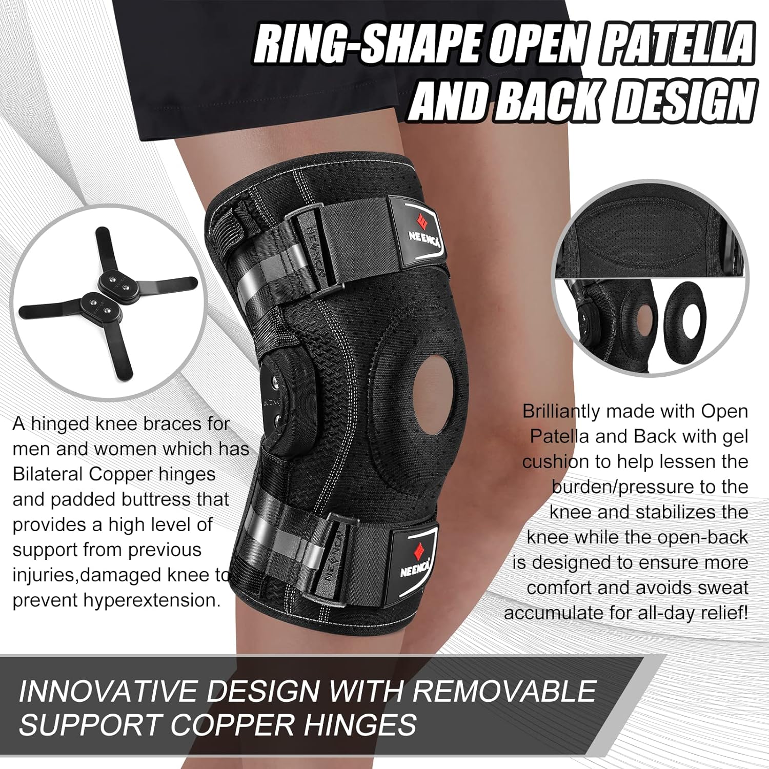 NEENCA Professional Knee Brace for Knee Pain, Adjustable Hinged Knee Support with Removable Side Stabilizers, Strong Stability for Joint Pain Relief, Arthritis, Meniscus Tear, ACL, PCL, Runner, Sports