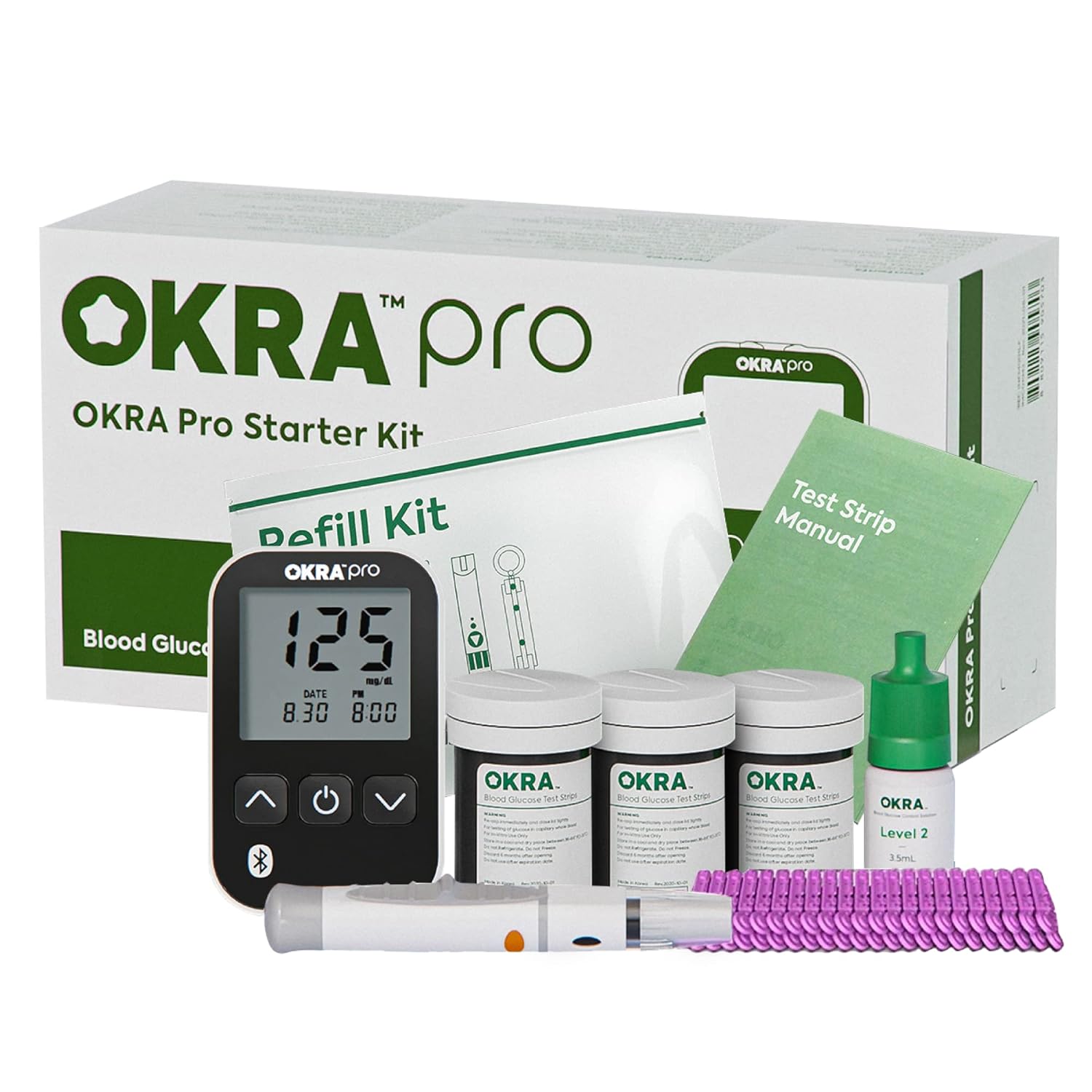 OKRA PRO Glucose Monitor Kit | Includes Refill Kit for 100 Tests