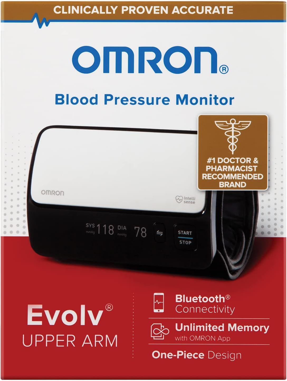 OMRON Evolv Bluetooth Wireless Upper Arm Blood Pressure Monitor with Portable, One-piece Design – Works with Alexa