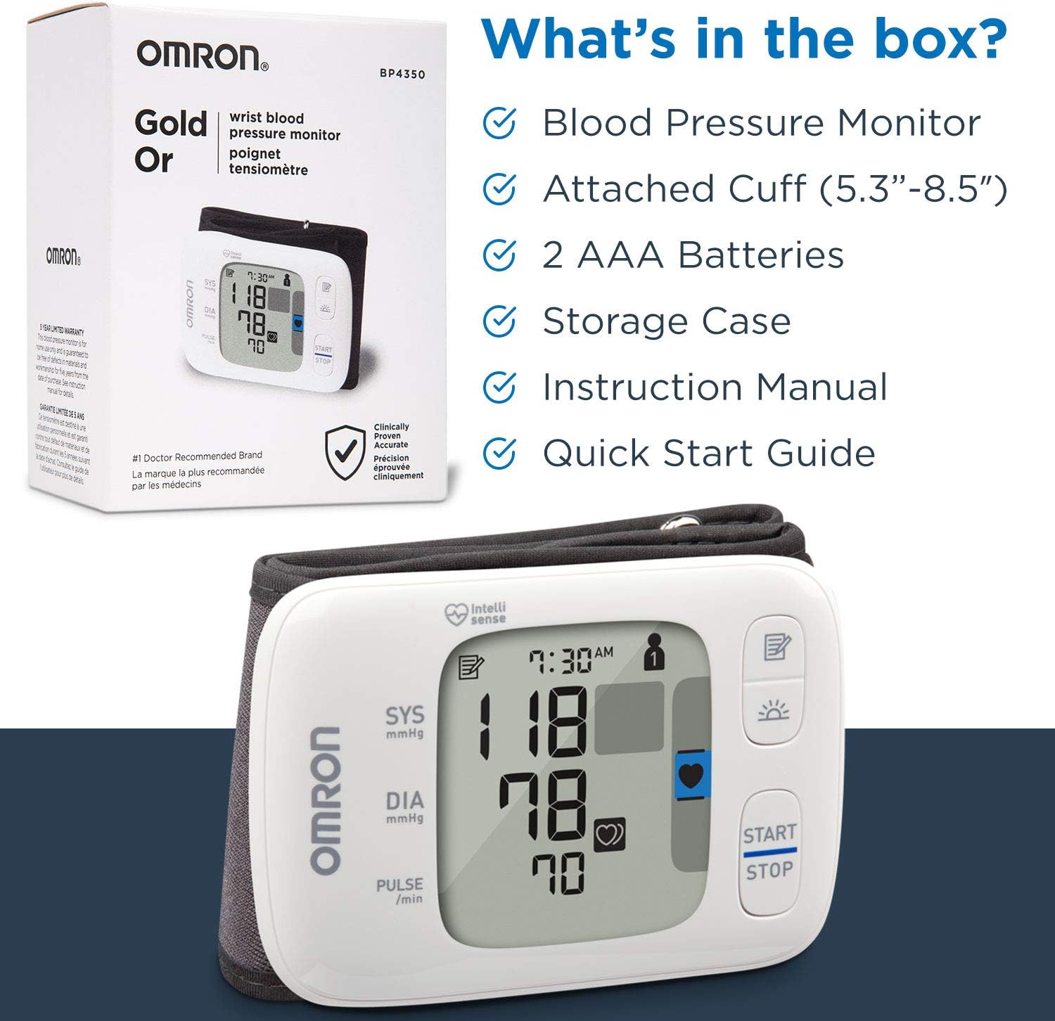 OMRON Gold Blood Pressure Monitor, Portable Wireless Wrist Monitor, Digital Bluetooth Blood Pressure Machine, Stores Up To 200 Readings for Two Users (100 each)