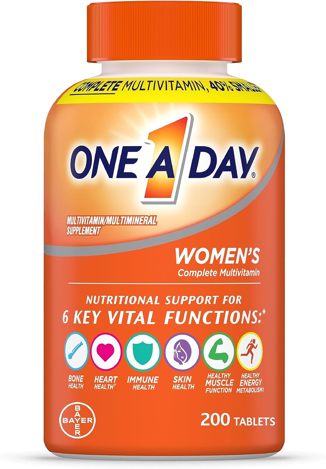 ONE A DAY Womens Complete Daily Multivitamin with Vitamin A, B , C, D, and E, Calcium and Magnesium, Immune Health Support, 200 Count