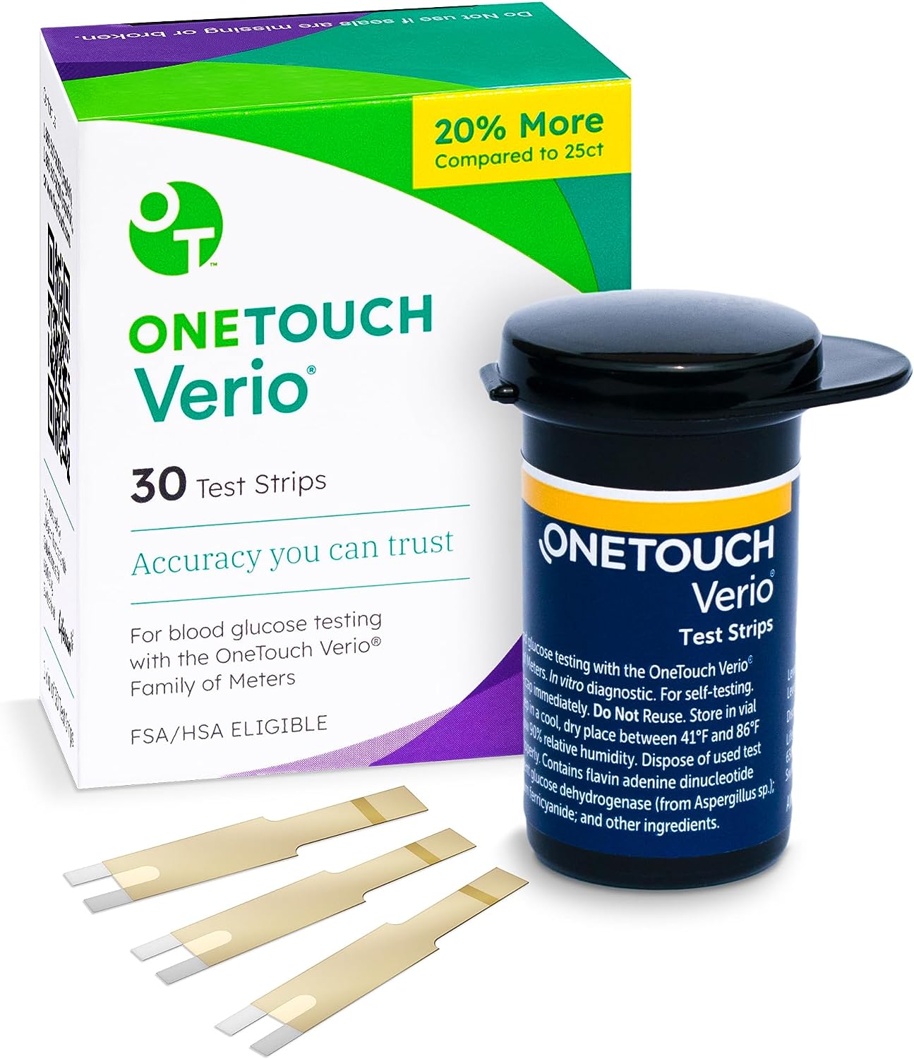 OneTouch Verio Test Strips for Diabetes Value Pack - 90 Count | Diabetic Test Strips For Blood Sugar Monitor | At Home Self Glucose Testing | 3 Packs, 30 Test Strips Per Pack