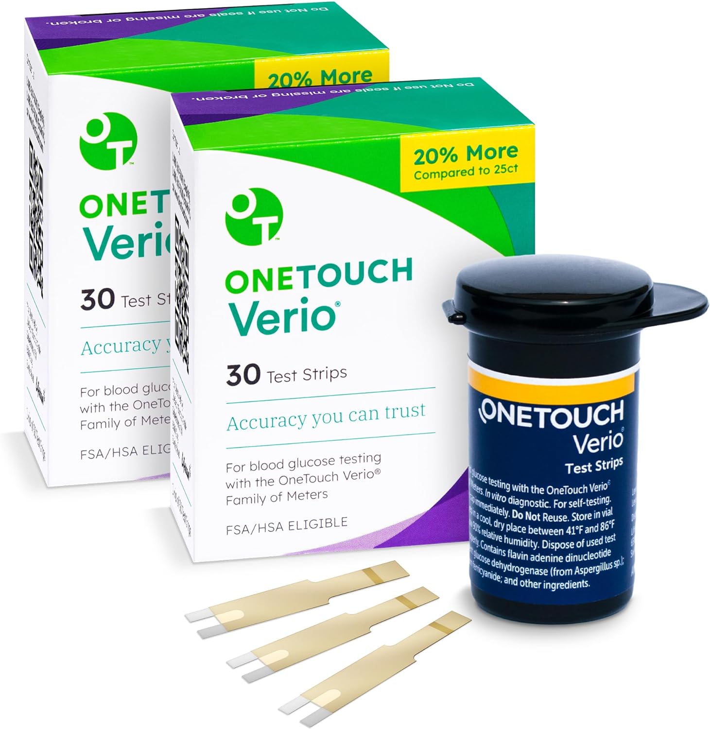 OneTouch Verio Test Strips for Diabetes Value Pack - 90 Count | Diabetic Test Strips For Blood Sugar Monitor | At Home Self Glucose Testing | 3 Packs, 30 Test Strips Per Pack