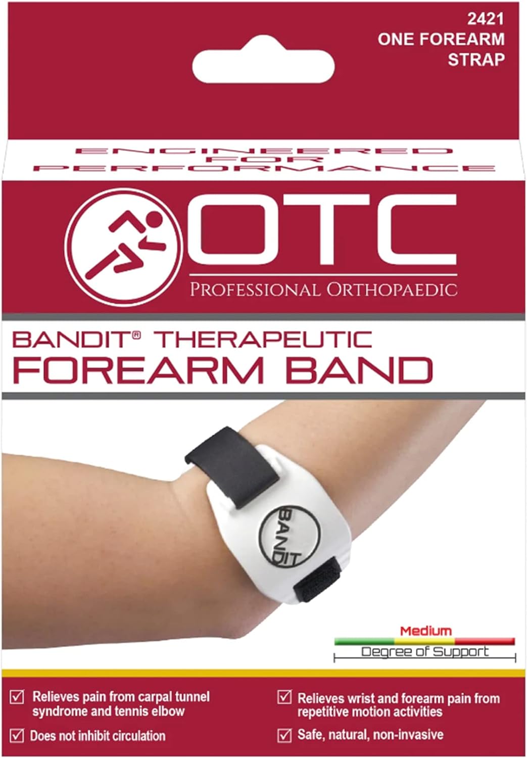 OTC Band-It, Forearm Band, Compression Strap for Tennis Elbow for Elbows, White,1 Count (Pack of 1)