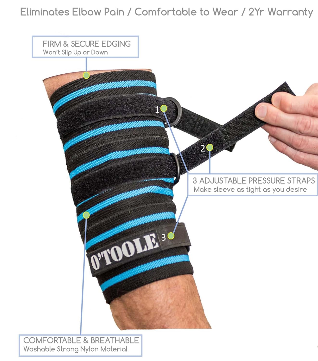 OToole Adjustable Elbow Sleeve for Bench Press (1 Pair) - Elbow/Knee Brace for Bodybuilding, Powerlifting, Weightlifting, Elbow  Knee Pain, Tendonitis - Men  Women (XL, Black/Black)