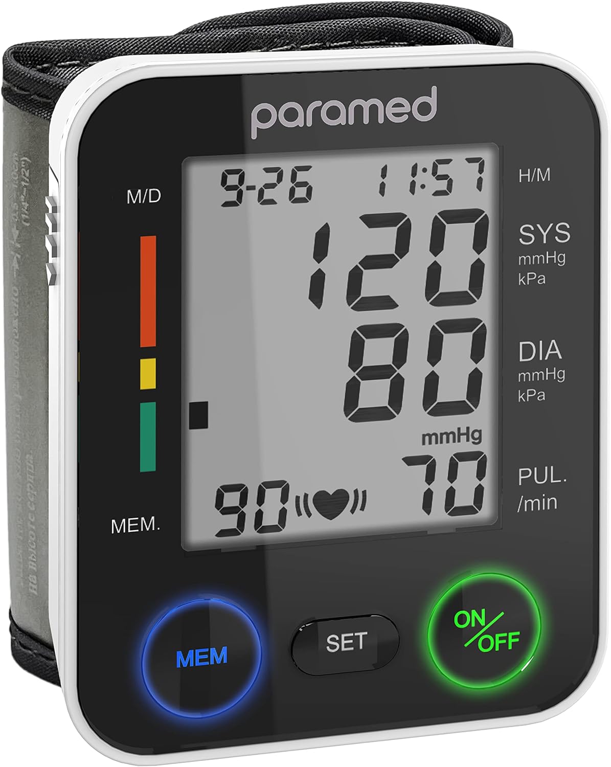 PARAMED Automatic Wrist Blood Pressure Monitor: Blood-Pressure Kit of Bp Cuff + 2AAA and Carrying case - Irregular Heartbeat Detector 90 Readings Memory Function Large Display