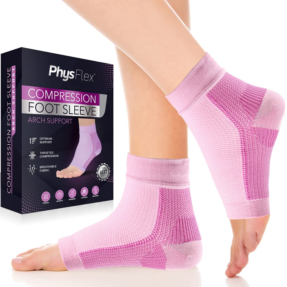 PhysFlex Compression Socks for Plantar Fasciitis, Achilles Tendonitis Relief - (1 Pair) Ankle Compression Sleeve for Heel Spurs, Foot Swelling  Fatigue - Arch Support Brace for Everyday Use