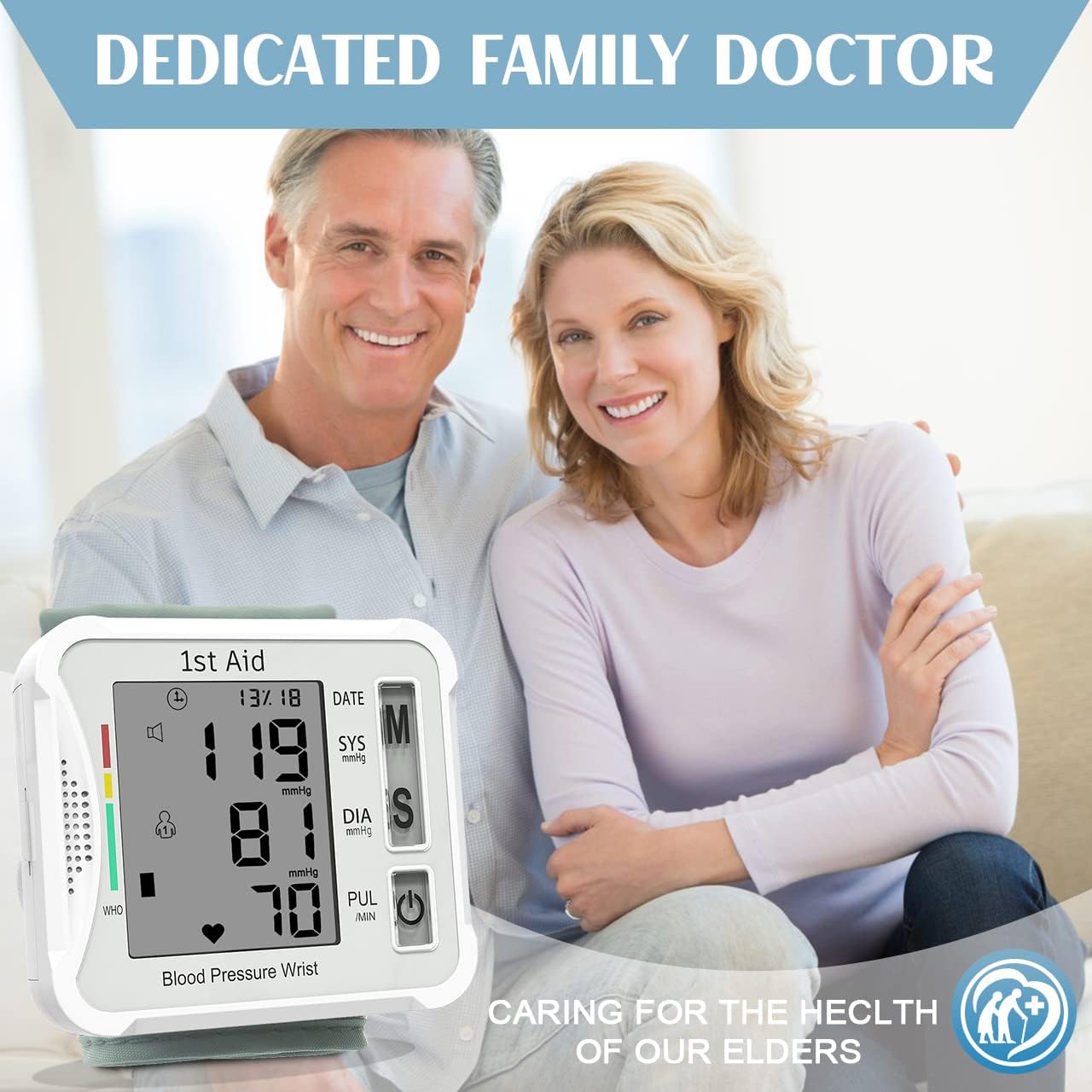 Portable Blood Pressure Monitors for Home Use Adjustable Blood Pressure Wrist Cuff Automatic Bp Machine Large Screen Display Reading Memory bp Pressure Monitor Wrist, White 1st Aid