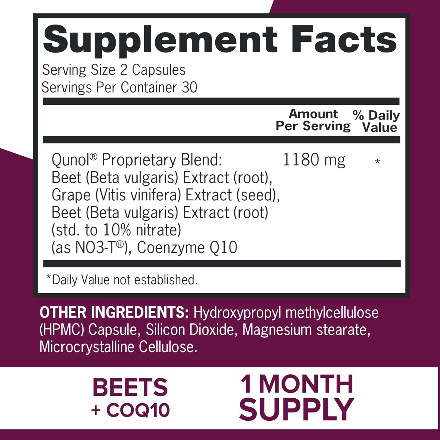 Qunol Beets Capsules for Blood Pressure Support, 3 in 1 Beets + CoQ10 + Grape Seed Extract, Supports Healthy Blood Circulation Heart Healthy Energy, 60 Count (Pack of 2)